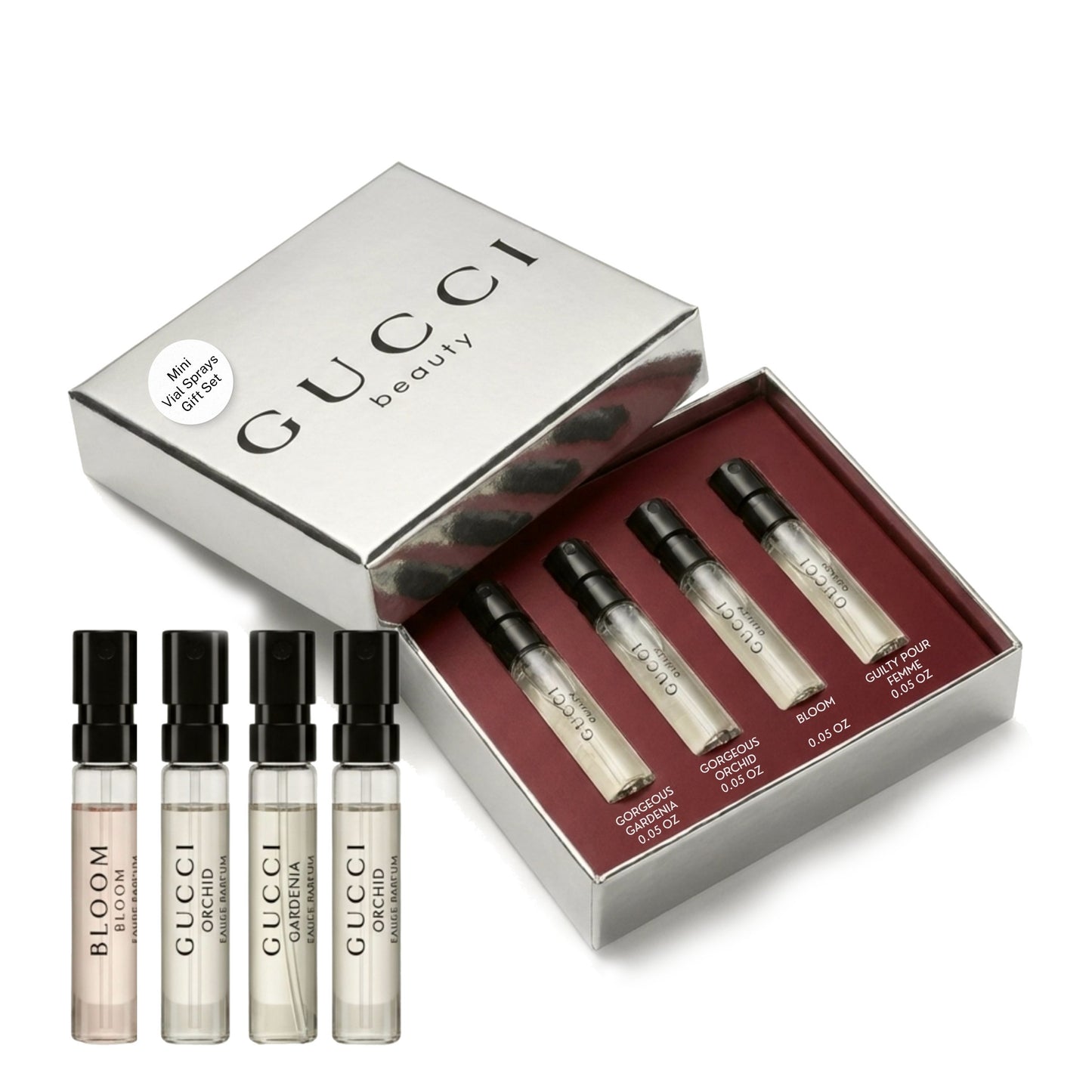 Gucci FLORA Sample Perfume WOMEN GIFT SET FLORA GOREGEOUS GARDENIA, FLORA GORGEOUS ORCHID, BLOOM, GUILTY Pour Femme - 1.5 ml / 0.05 oz - set of 4 spray samples (7760)