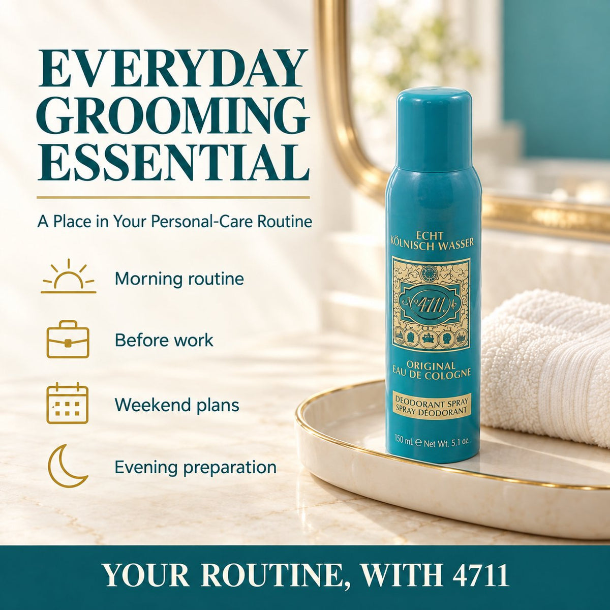 Muelhens 4711 Deodorant Spray for Unisex, 3.4 Ounce