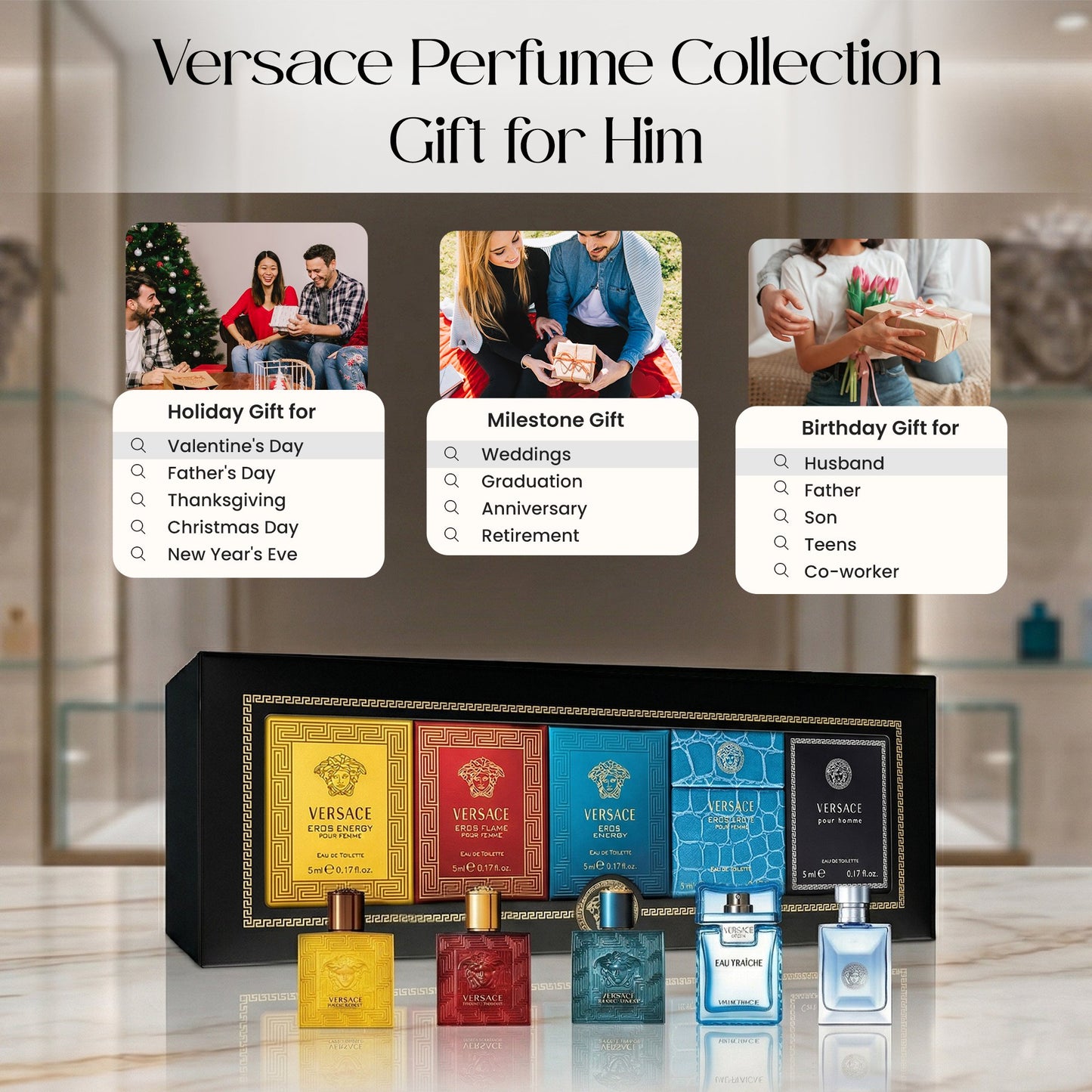 Versace Perfume for Men Gift Set – Mini Variety Cologne Splashes, 5 Piece, 0.17 oz Each