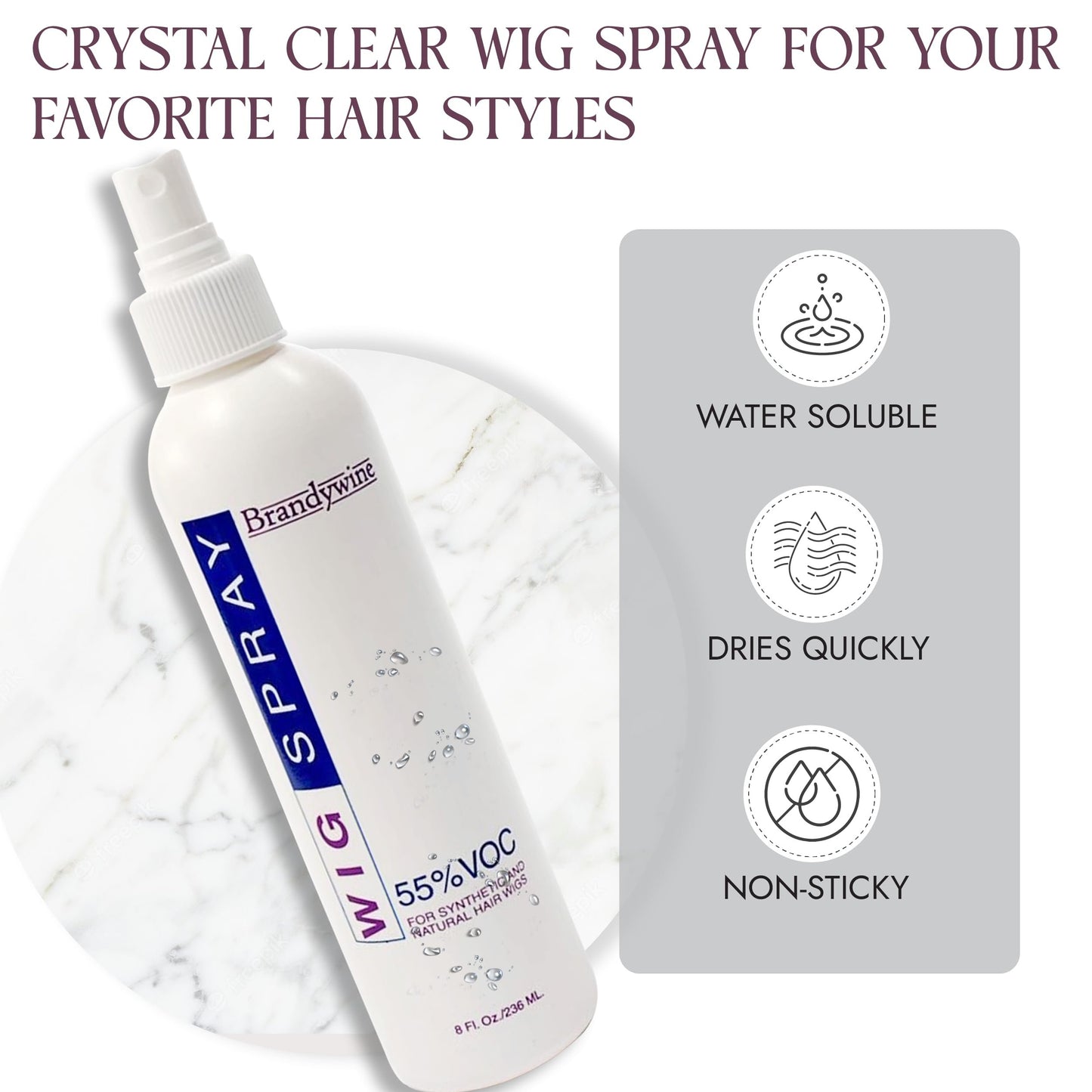 Brandywine Non-Aerosol Wig Spray for Synthetic and Natural Hair Wigs - 8 Fl Oz