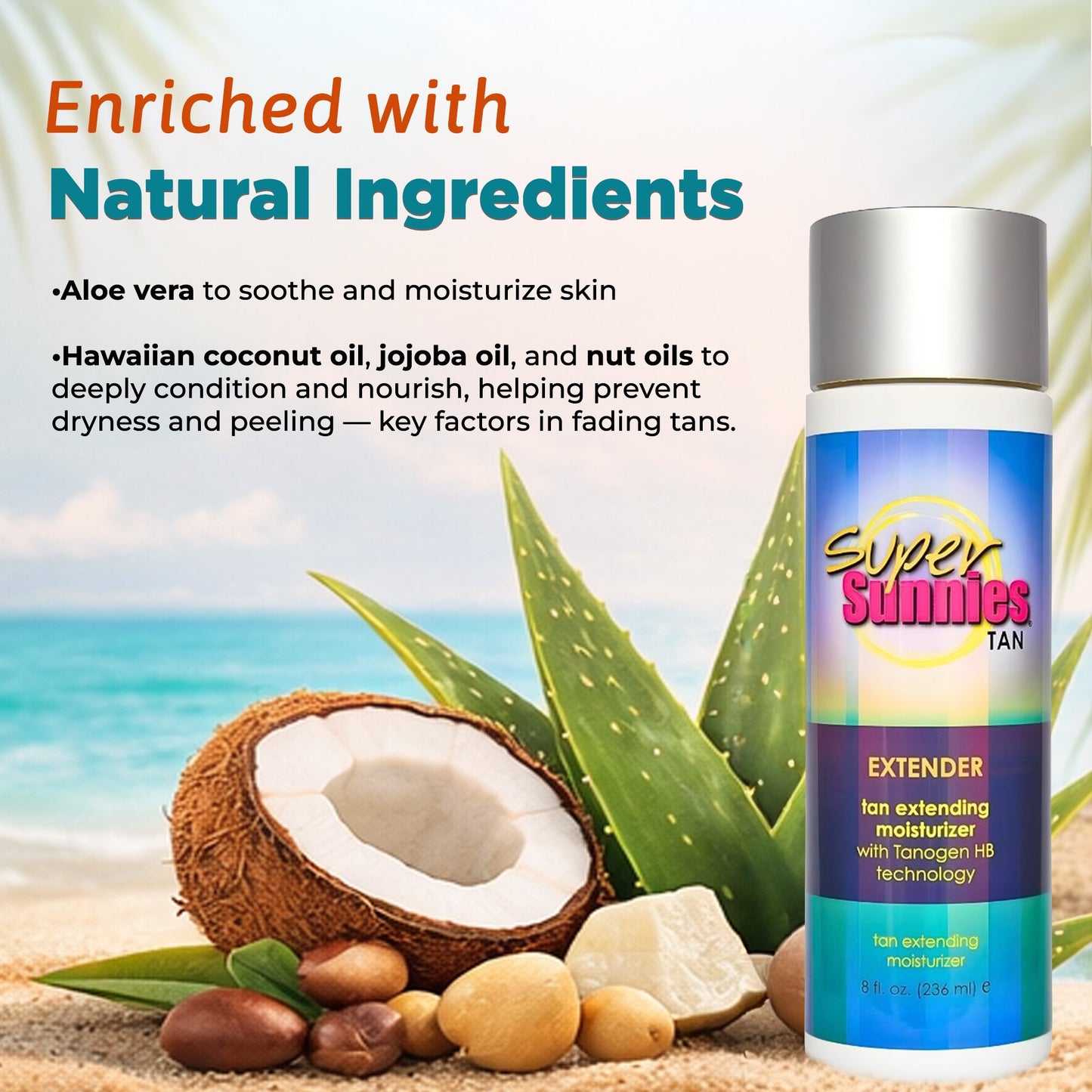 Super Sunnies Tan Extender Moisturizer Lotion with Tanogen HB – Indoor & Outdoor Tanning Lotion (8 oz)