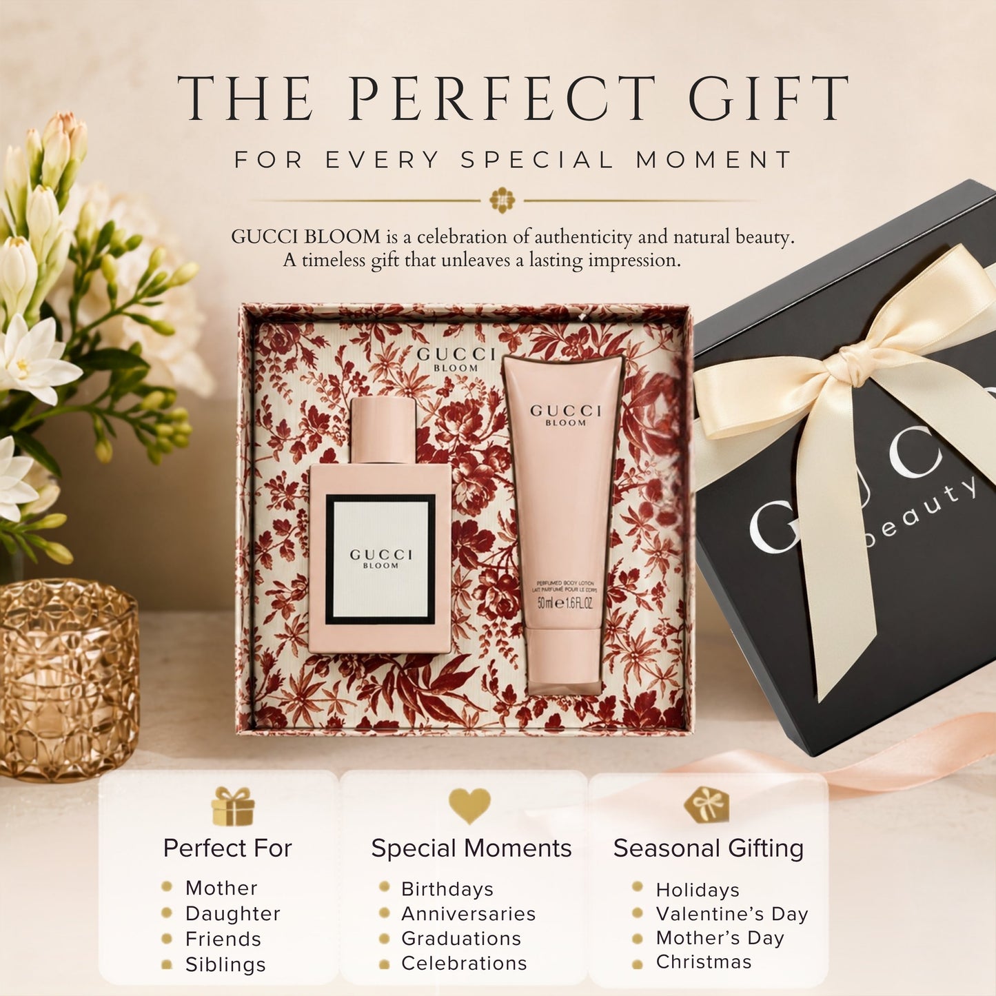 Gucci Bloom by Gucci for Women - 2 Pc Gift Set 1.6oz EDP Spray, 1.6oz Perfumed Body Lotion