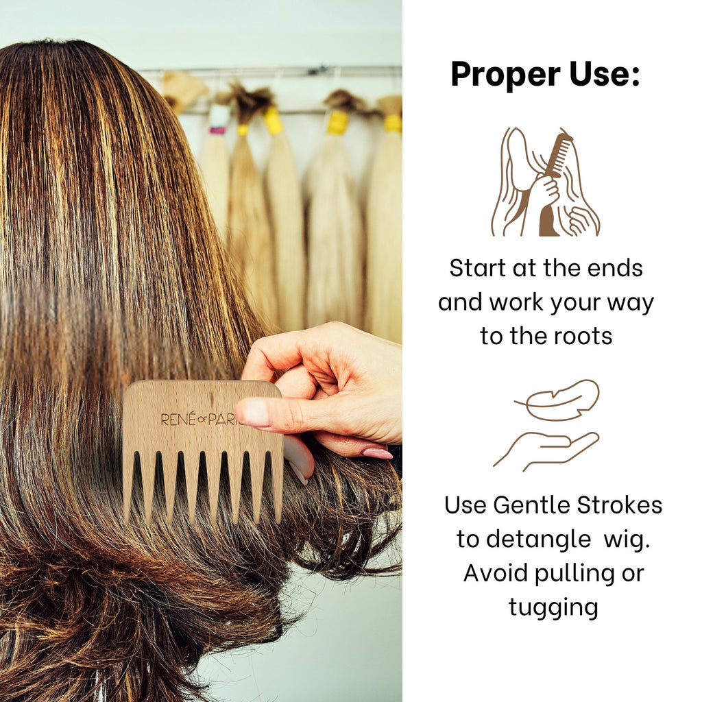 Rene of Paris Wooden Wide Tooth Comb – For Human & Synthetic Hair Wigs