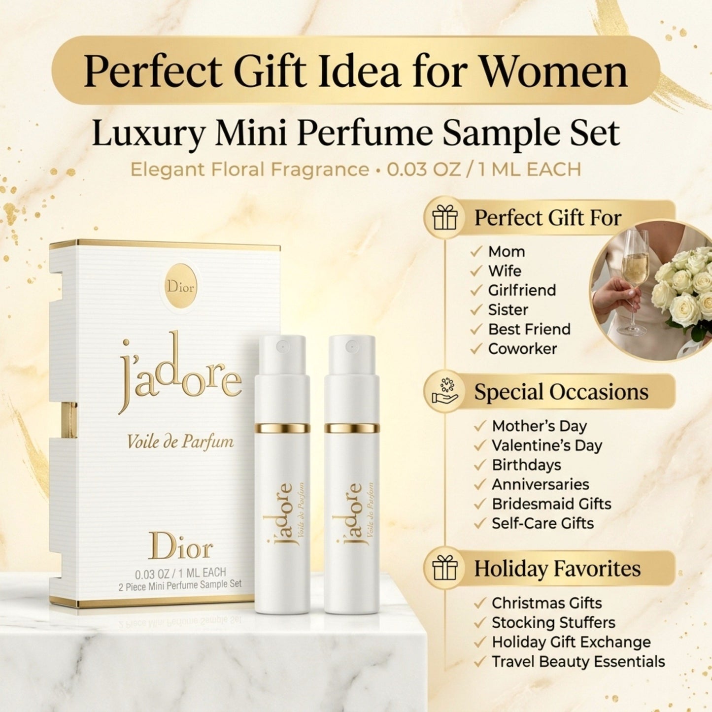 2 Christian Dior J'adore Voile De Parfum Spray Sample Vial .03 Oz/1 Ml Each