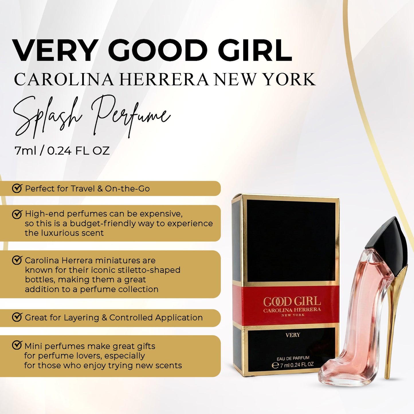 Carolina Herrera Very Good Girl Perfume for Women Travel Splash Mini EDP 0.24 fl oz