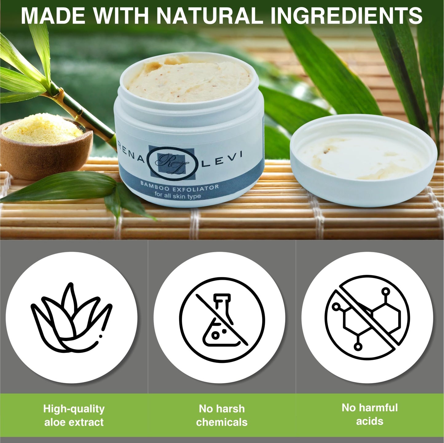 Rena Levi Bamboo Scrub Exfoliating Cleanser for All Skin Types, 2 oz