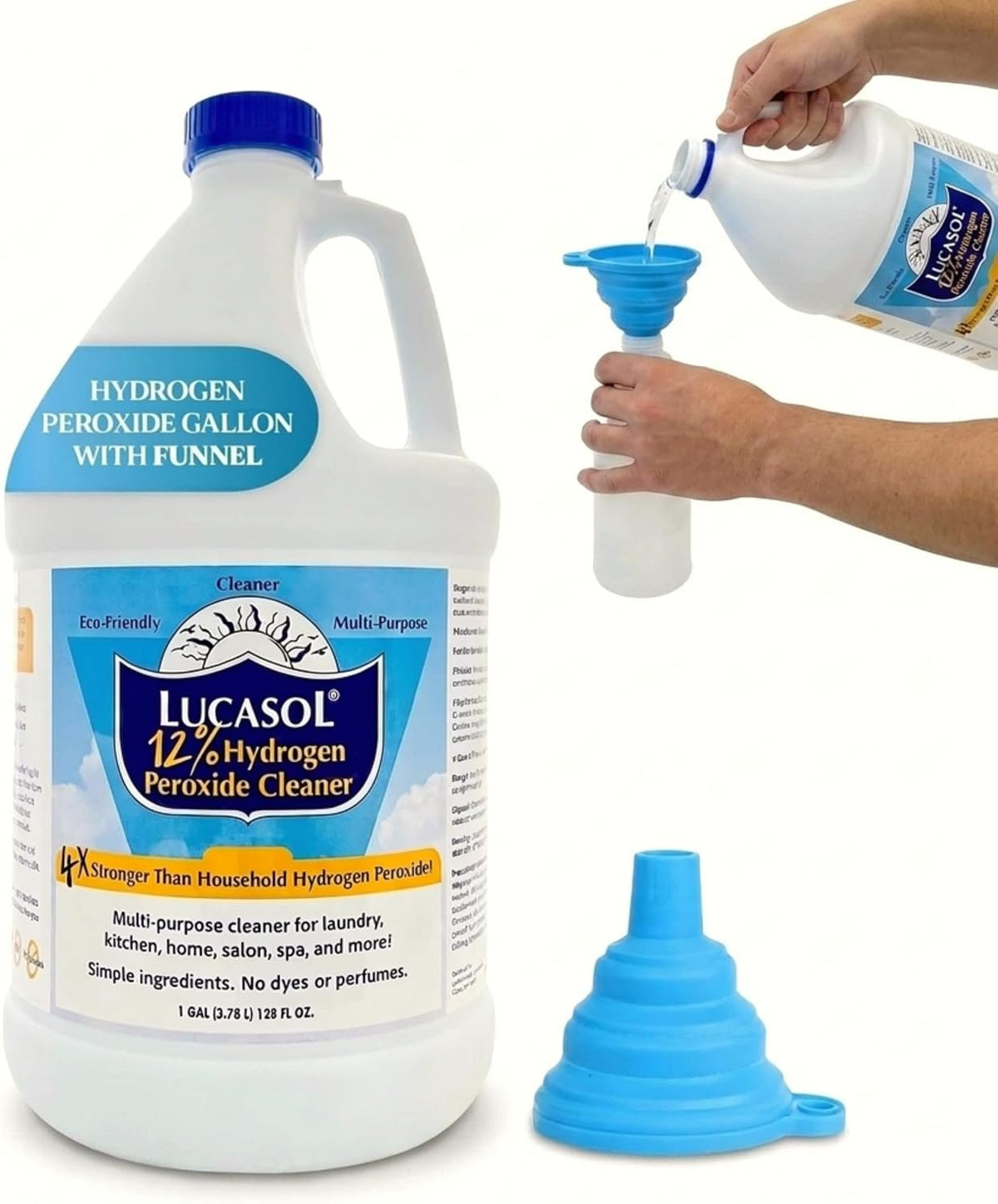 Lucasol Food Grade Hydrogen Peroxide 12% – 1 Gallon (128 Fl Oz) with Funnel