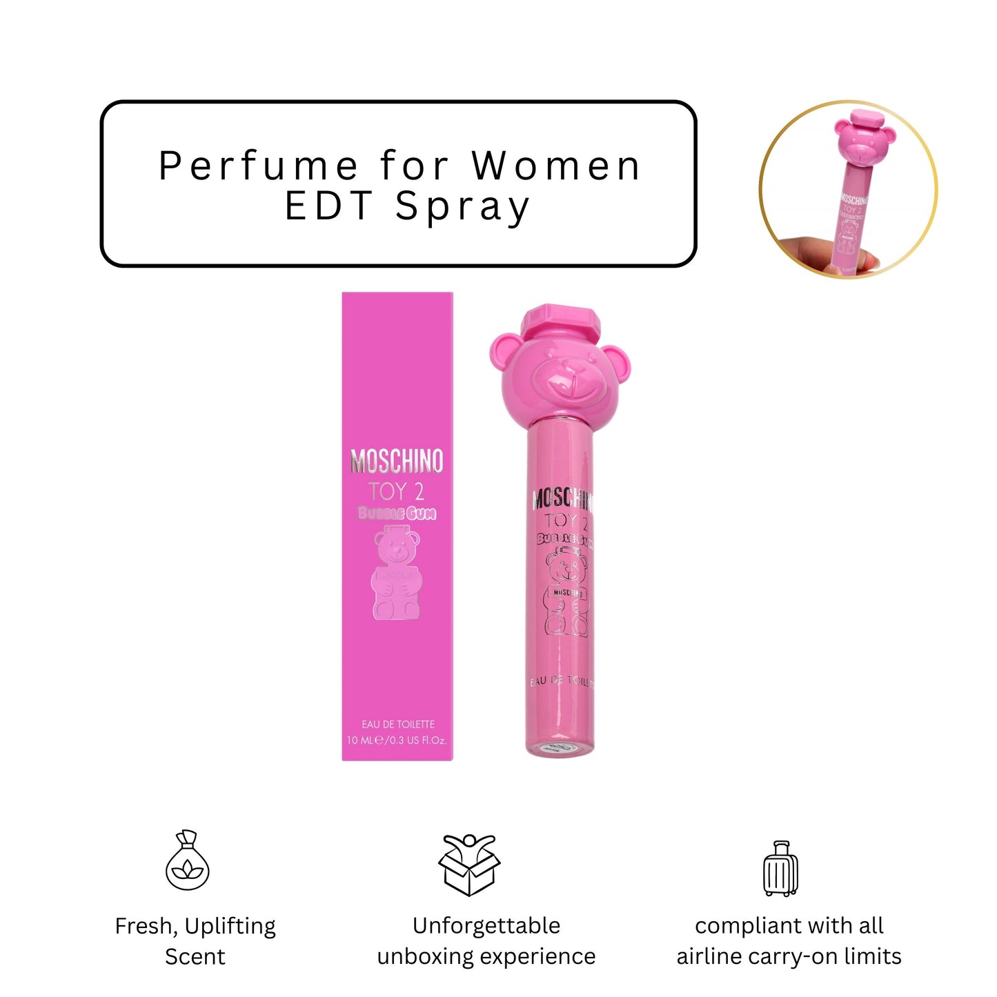 Moschino Toy 2 Bubble Gum Mini Eau de Parfum – 0.3 oz Travel Spray