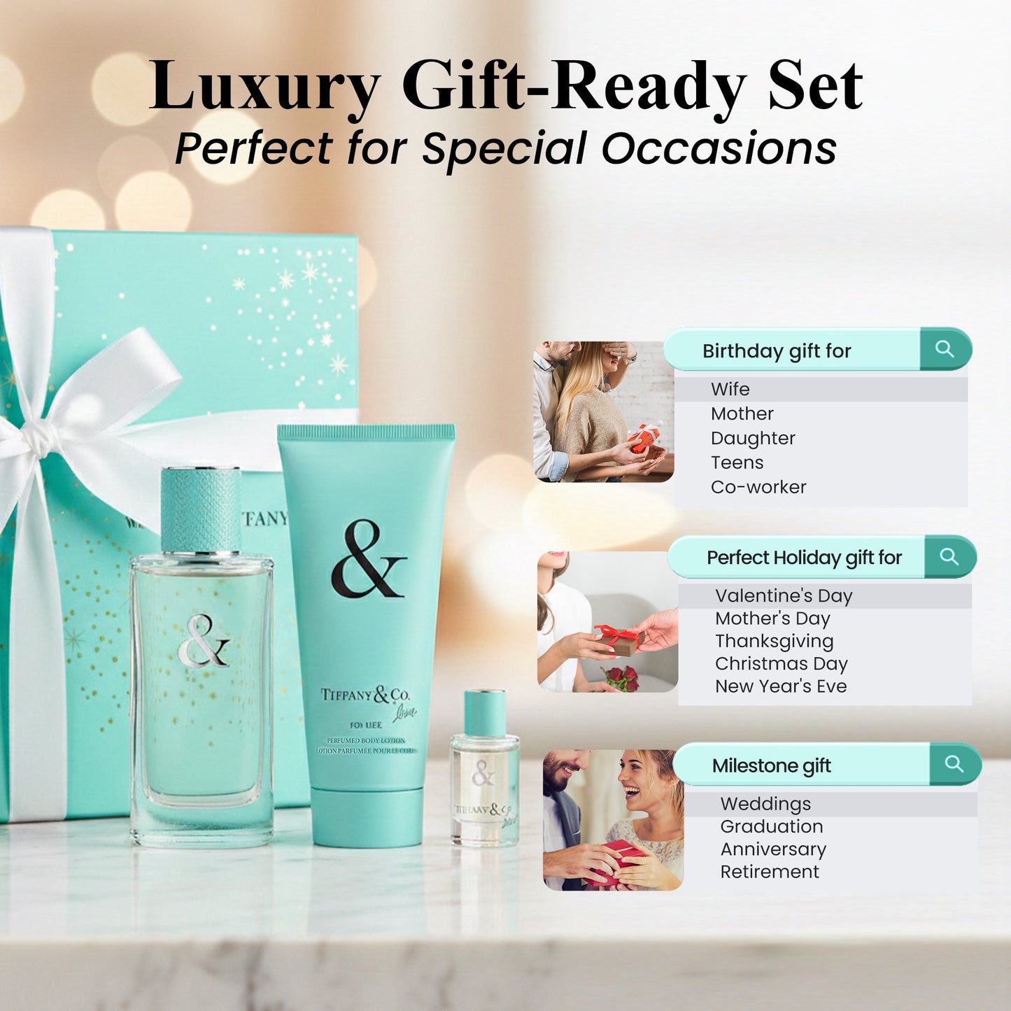 Tiffany & Co. Love Perfume Gift Set for Women – 3 oz EDP, 0.17 oz Mini, 3.3 oz Body Lotion