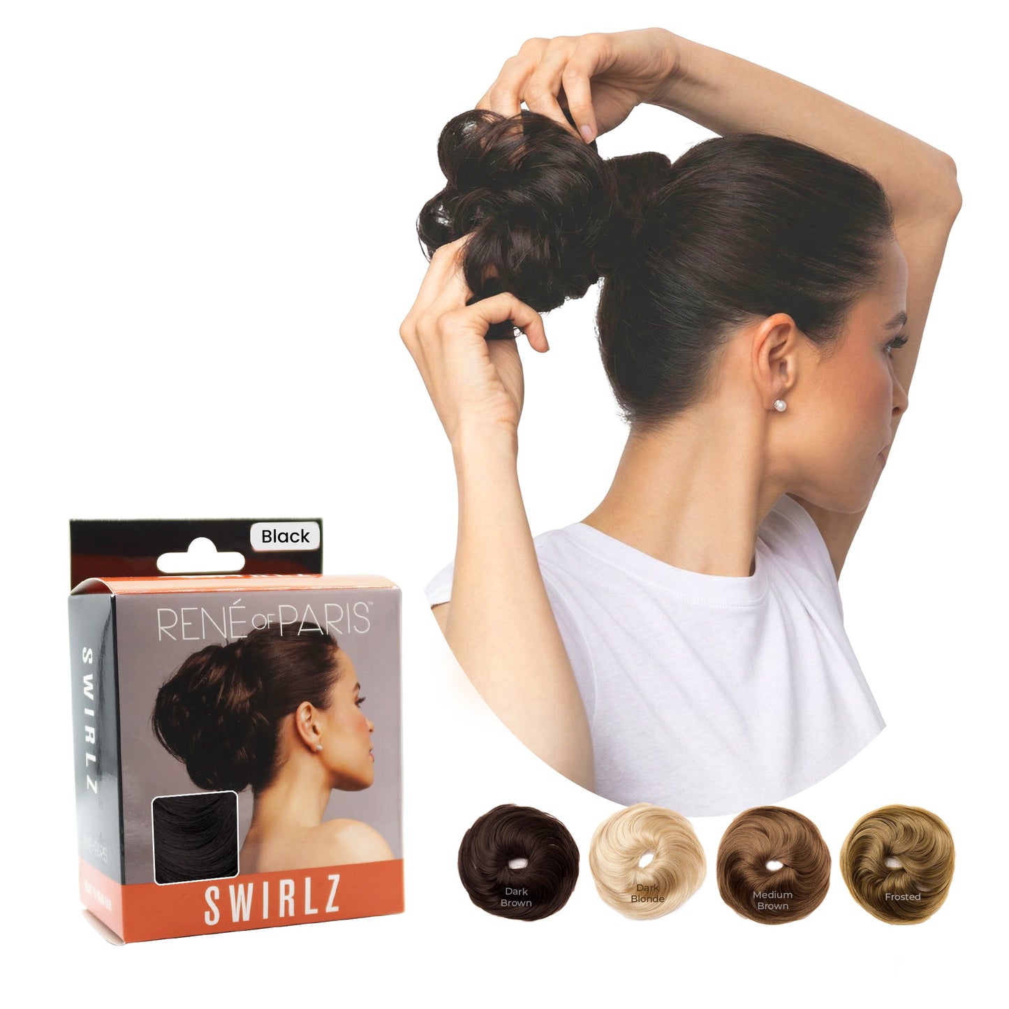 Rene of Paris Swirlz Messy Bun Hair Piece – Synthetic Hair Extension, Ready-to-Wear Curly Bun
