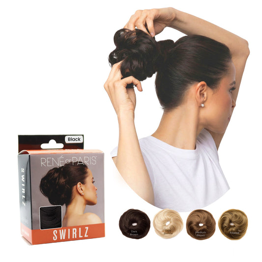 Rene of Paris Swirlz Messy Bun Hair Piece – Synthetic Hair Extension, Ready-to-Wear Curly Bun
