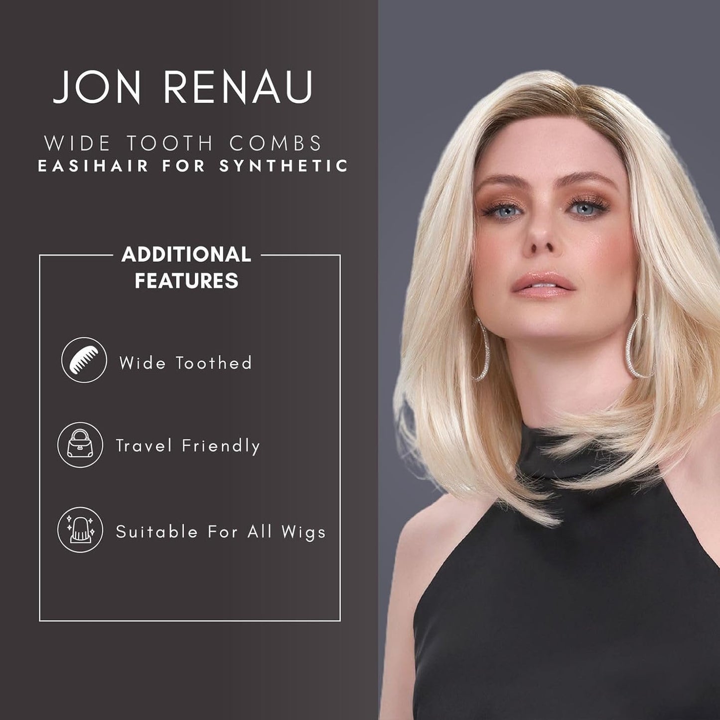 Jon Renau Wide Tooth Comb - Detangling Comb For Synthetic, HD Fiber & Human Hair (3-Pack)