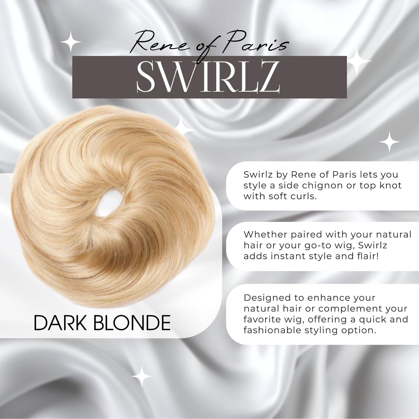 Rene of Paris Swirlz Messy Bun Hair Piece – Dark Blonde Synthetic Clip-In