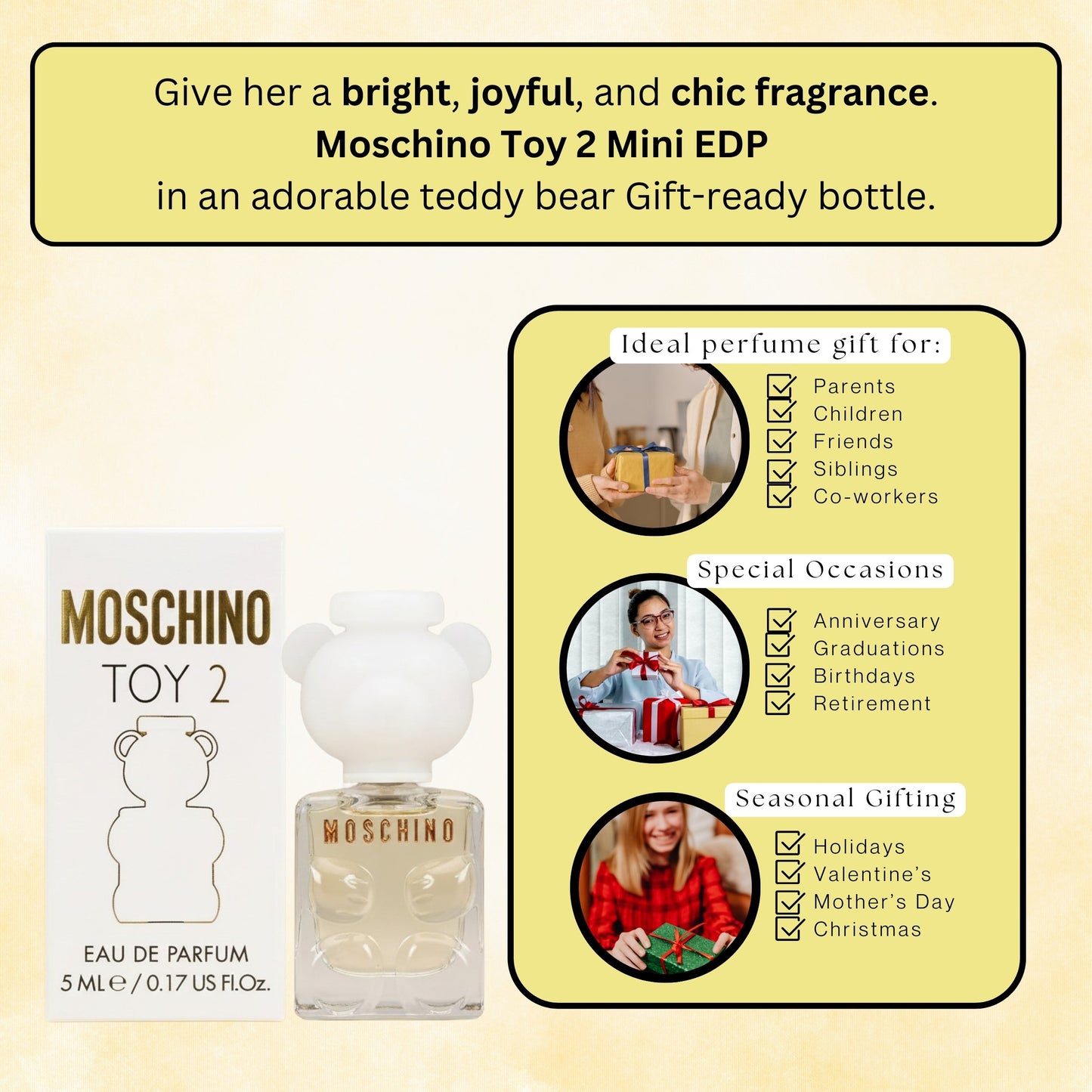 Moschino Toy 2 Mini EDP for Women 0.17 oz – Travel Size Designer Perfume, Floral Woody Musk Fragrance