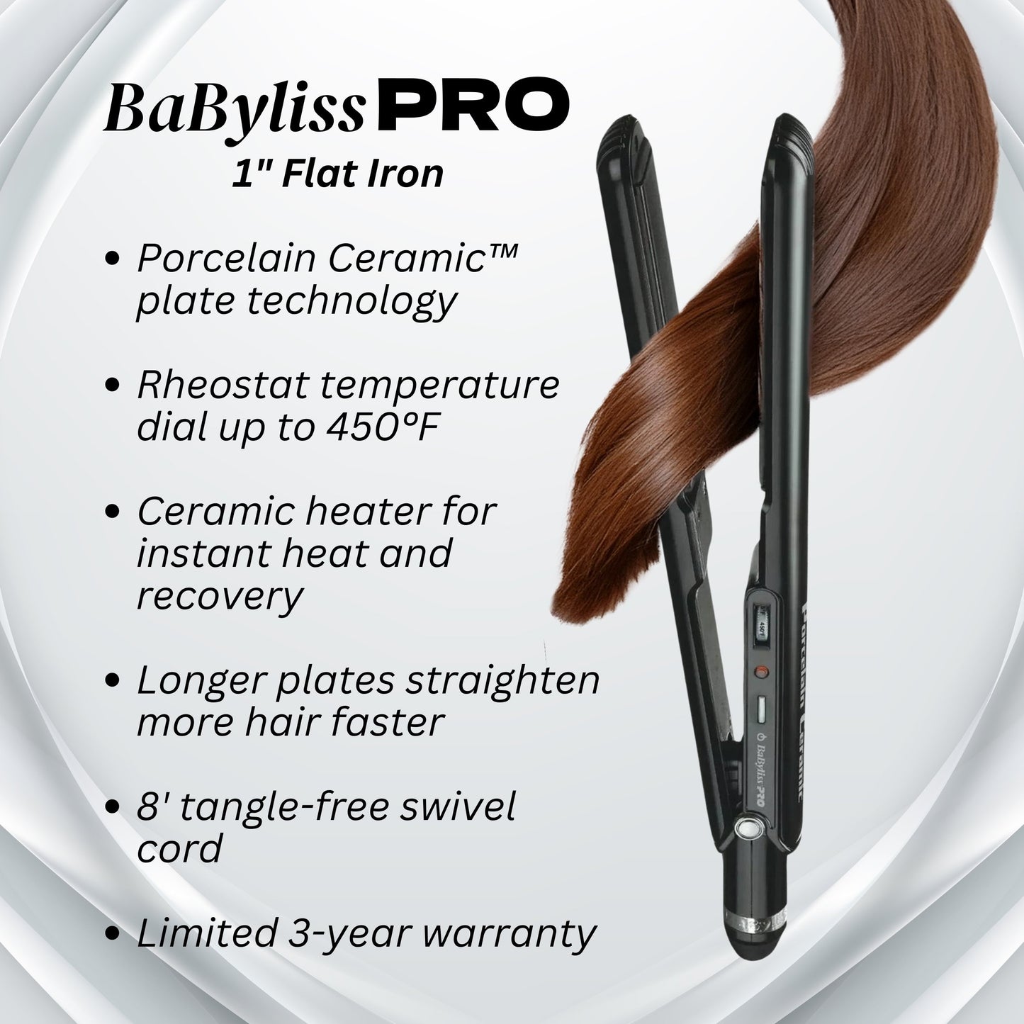 BaByliss PRO Porcelain Ceramic Flat Straightening & Curling Iron 1" Set BPPP3UC