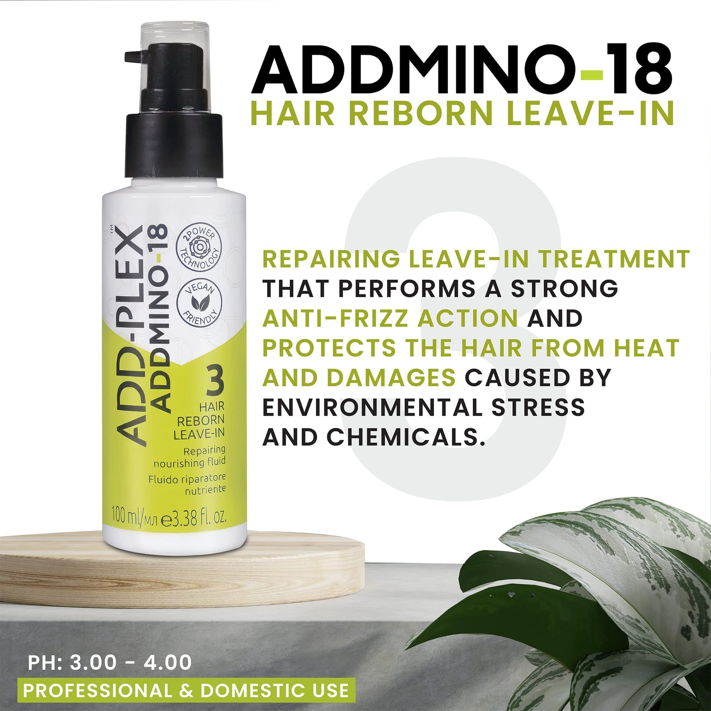 ADDMINO-18 Leave In Conditioner - Reborn Hair Conditioner with 18 Amino Acids - Deep Conditioner - 100 ml/3.38 fl. oz.