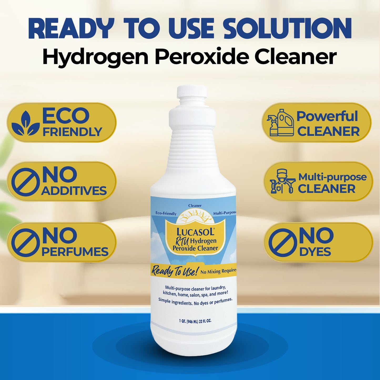 Lucasol Food Grade RTU Ready to Use Hydrogen Peroxide - 1 Quart (32 Fl Oz)