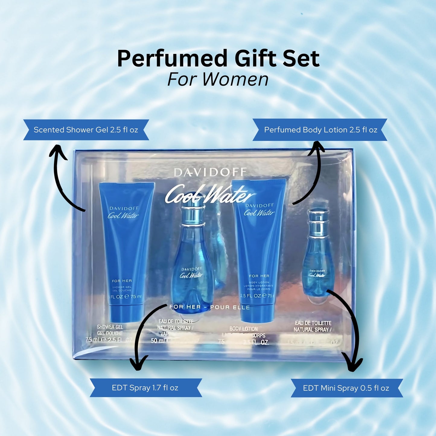 Cool Water for Women By Davidoff Perfume Gift Set- 4Pcs