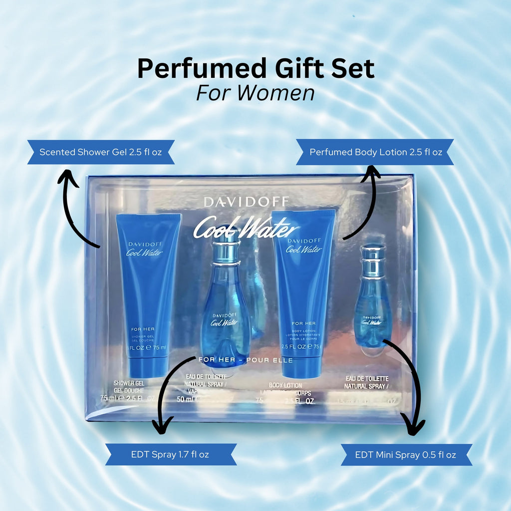 Davidoff Cool Water Perfume Gift Set for Women – 4 Piece Fragrance Collection