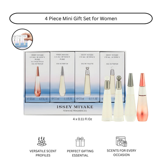Issey Miyake L’Eau d’Issey Mini Perfume Gift Set for Women – 4 Piece Miniature Set (3.5 ml Each)