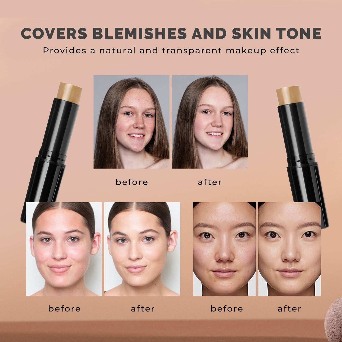 Foundation Stick SPF 15 – Full Coverage Creamy Finish Makeup Stick (Porcelain, 0.35 oz)