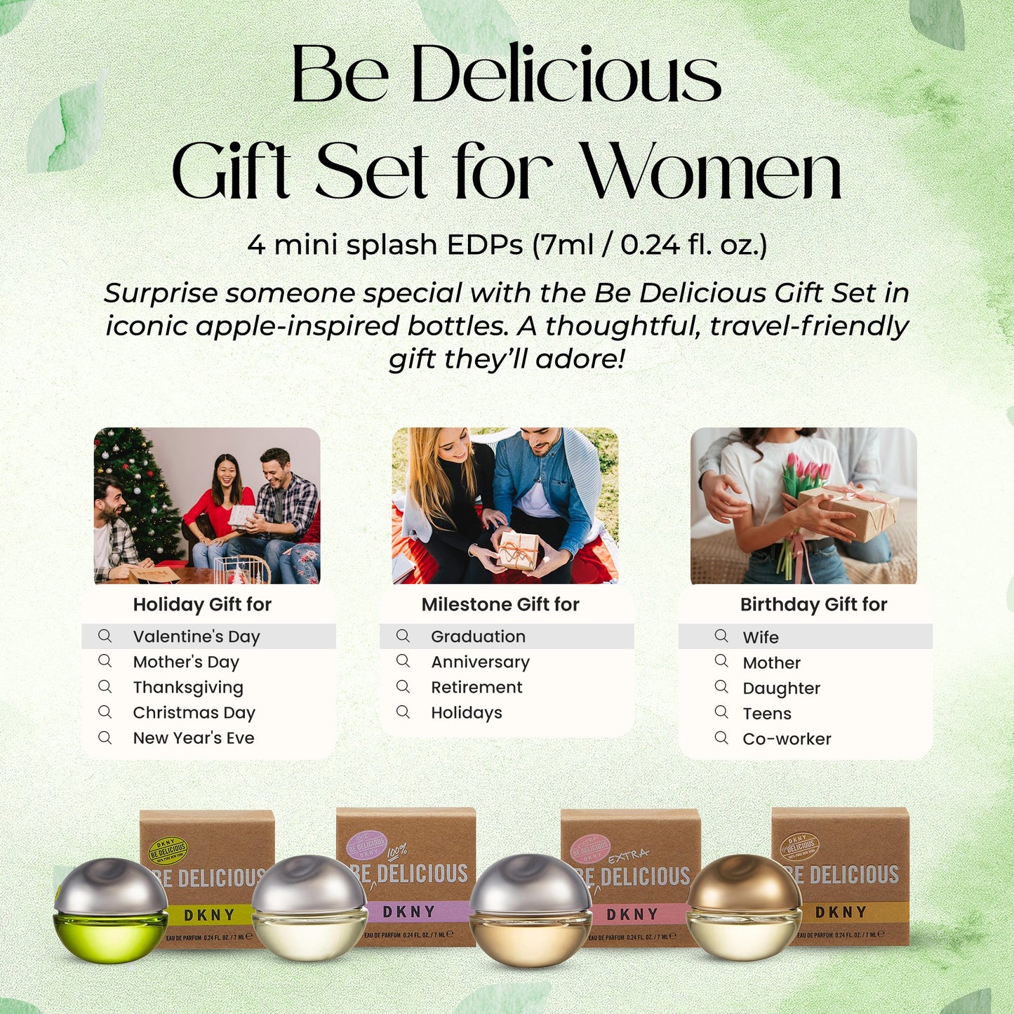 DKNY Be Delicious Mini Perfume Gift Set for Women – 4 Piece Travel Size Collection