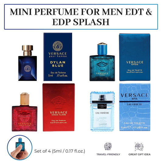 Versace 4 Piece Mini Fragrance Gift Set for Men – Eau de Toilette Collection (5 ml Each)