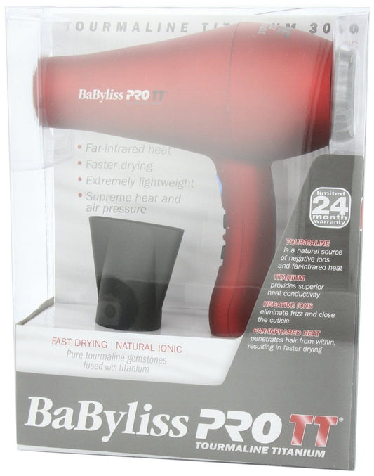 Babyliss Pro BABTT5585 Tourmaline Titanium 3000 Hair Dryer, Blower Red, 1900 W