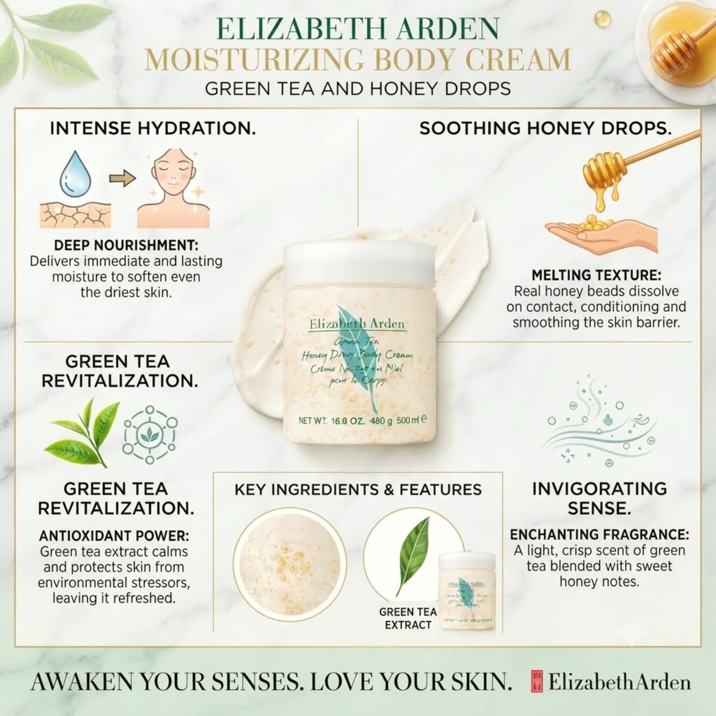 Elizabeth Arden Green Tea Honey Drops Body Lotion Cream, 16.9 Oz