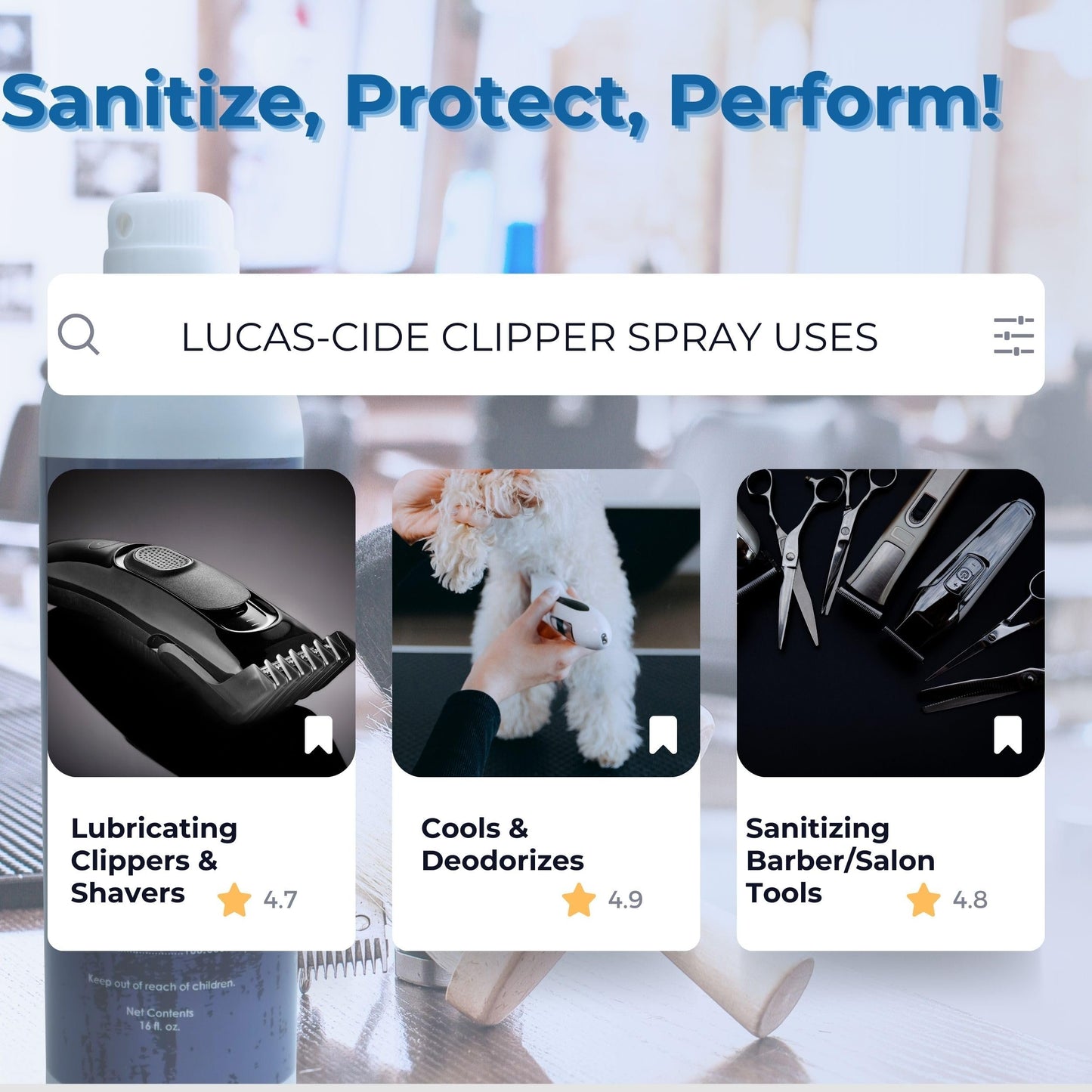 LUCAS-CIDE Clipper Cleaner & Disinfectant Spray, Coolant & Cleaner for Hair Trimmer, Blades & Shaver 16 Fl Oz - Set of 2
