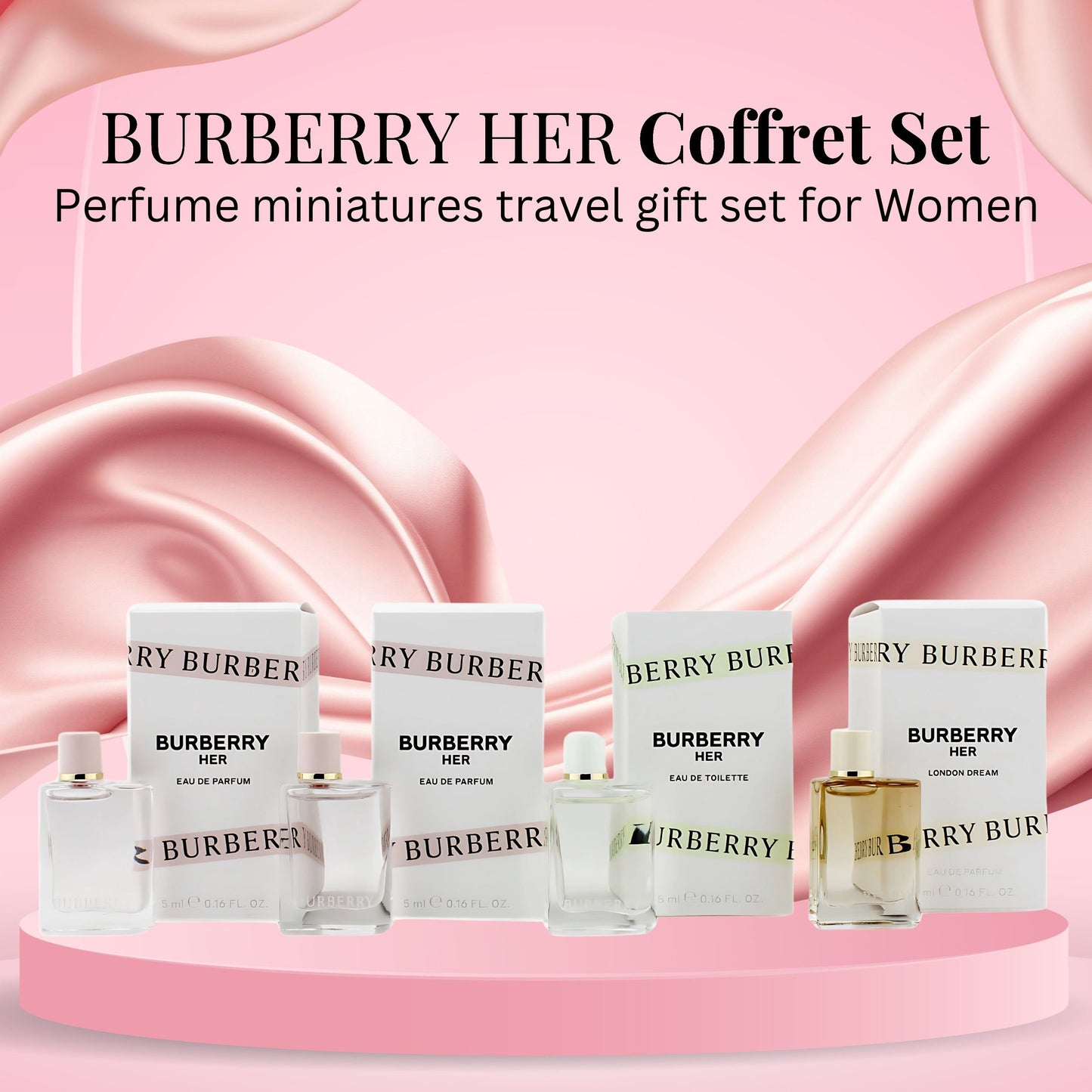 Burberry Her Miniature Coffret Set for Women – 4 Piece Perfume Collection (0.16 oz Each)