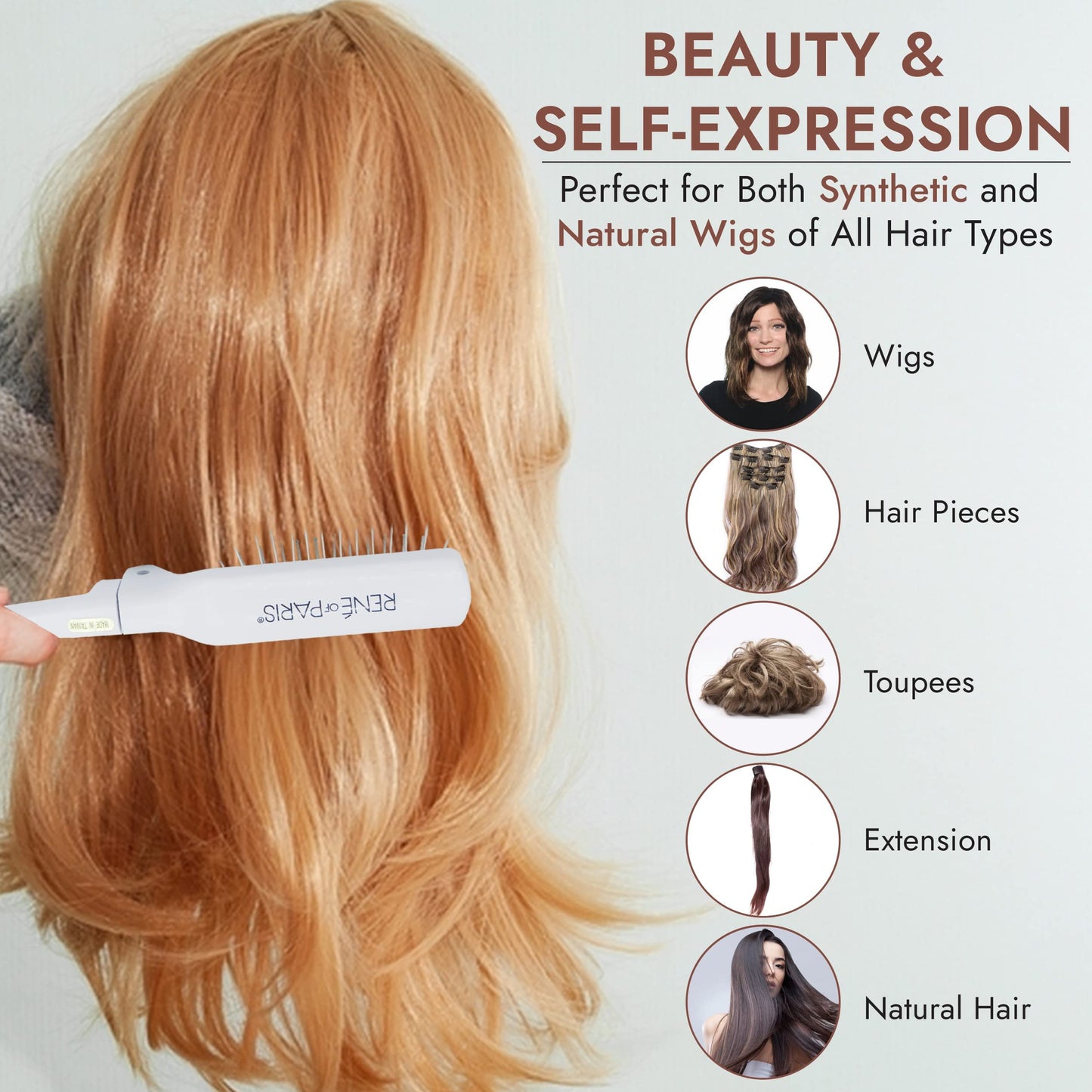 Foldable Wire Cushion Hair and Wig Brush -White- by Rene of Paris