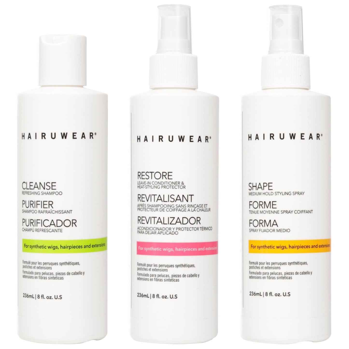 HairUWear Cleansing Shampoo, Restoring Conditioner and Styling Spray Essential Hair Care 8 Ounce…