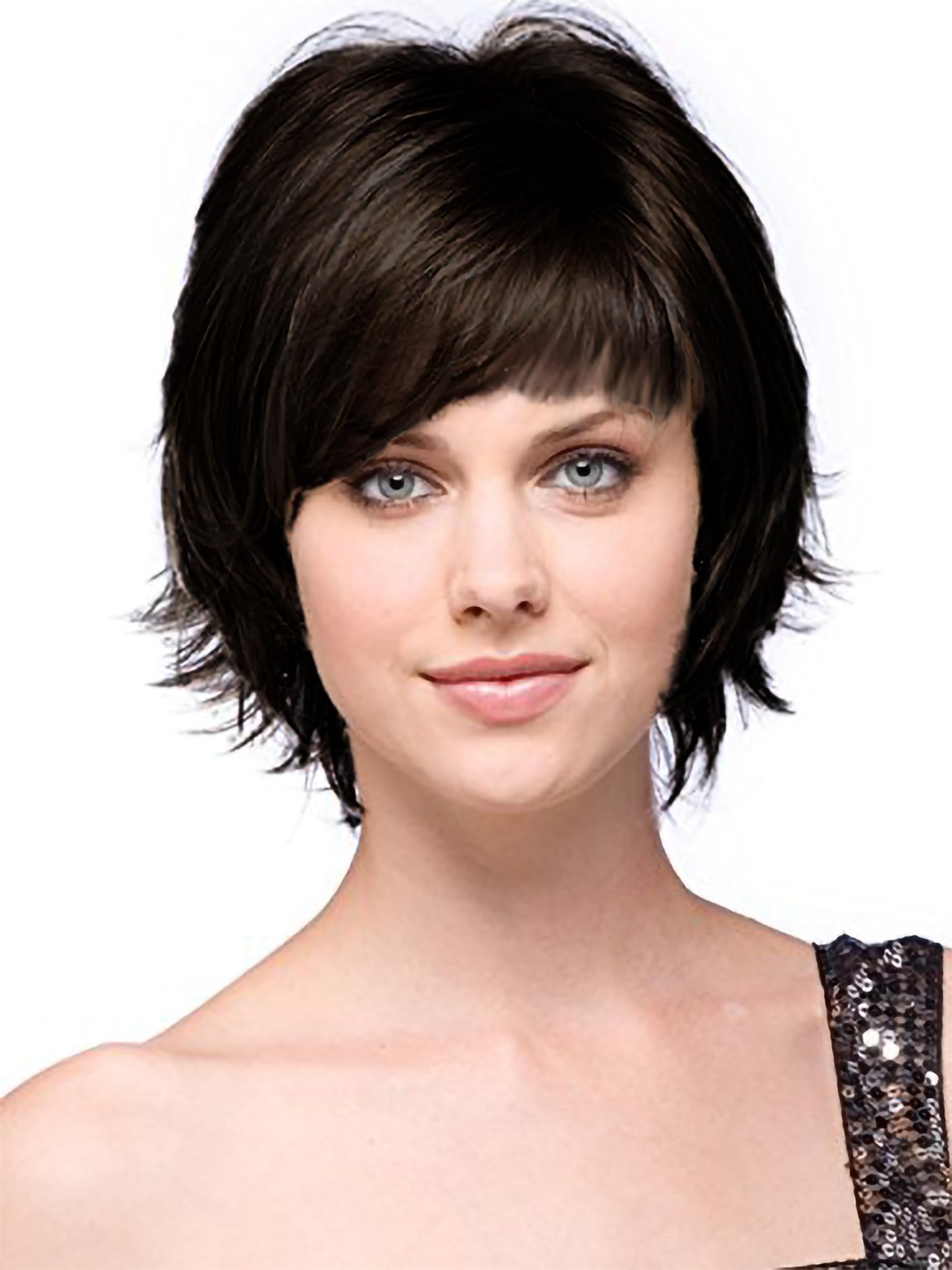 Noriko Sky Wig (Expresso) by Rene of Paris + Wig Lift Comb – Short Layered Synthetic Bob Wig Bundle
