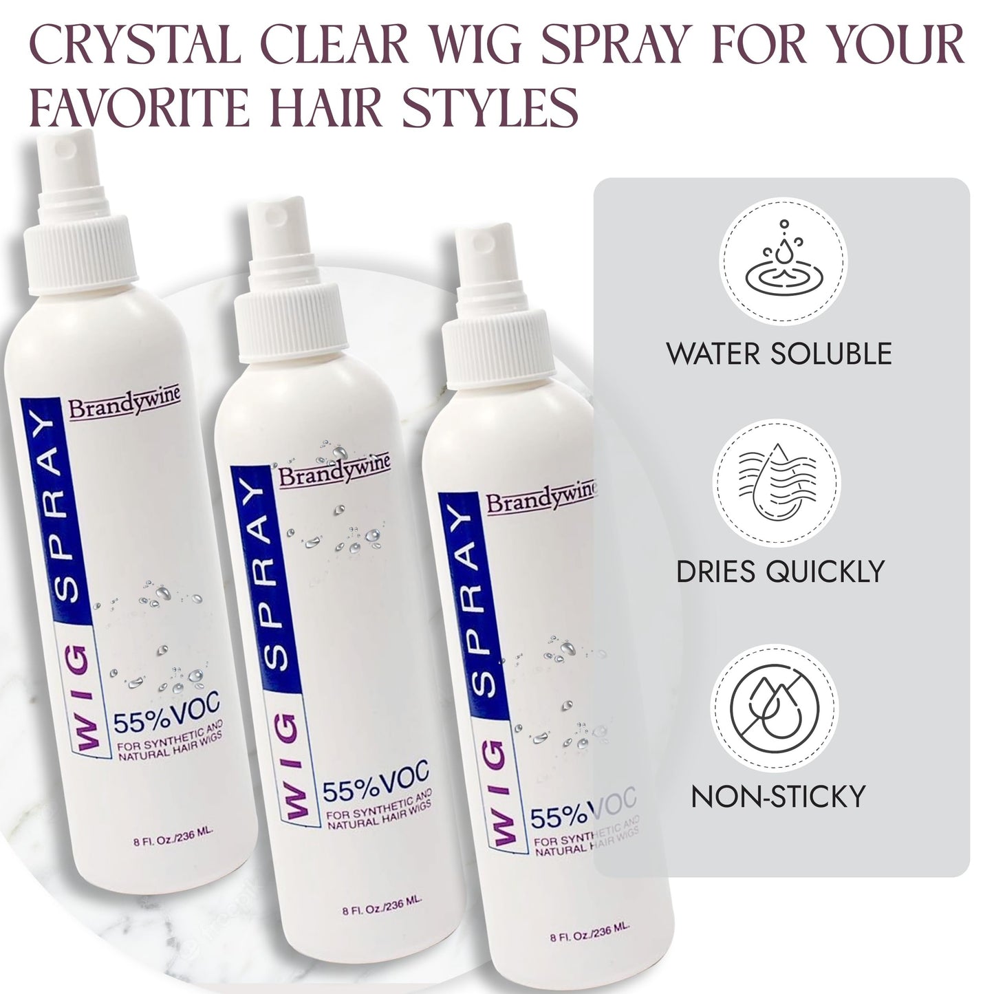 Brandywine Non-Aerosol Wig Spray for Synthetic and Natural Hair Wigs (3 Pack)