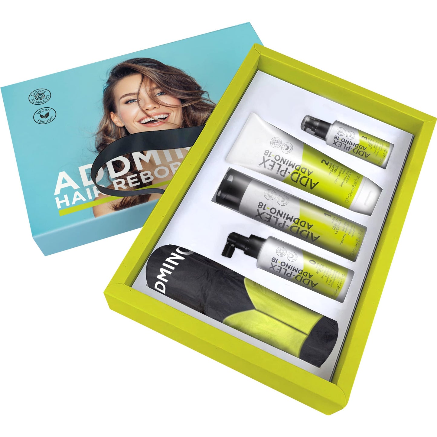 ADDMINO 18 Professional Hair Repair Treatment Kit – Shampoo, Mask, Leave-In Conditioner & Hair Elixir System