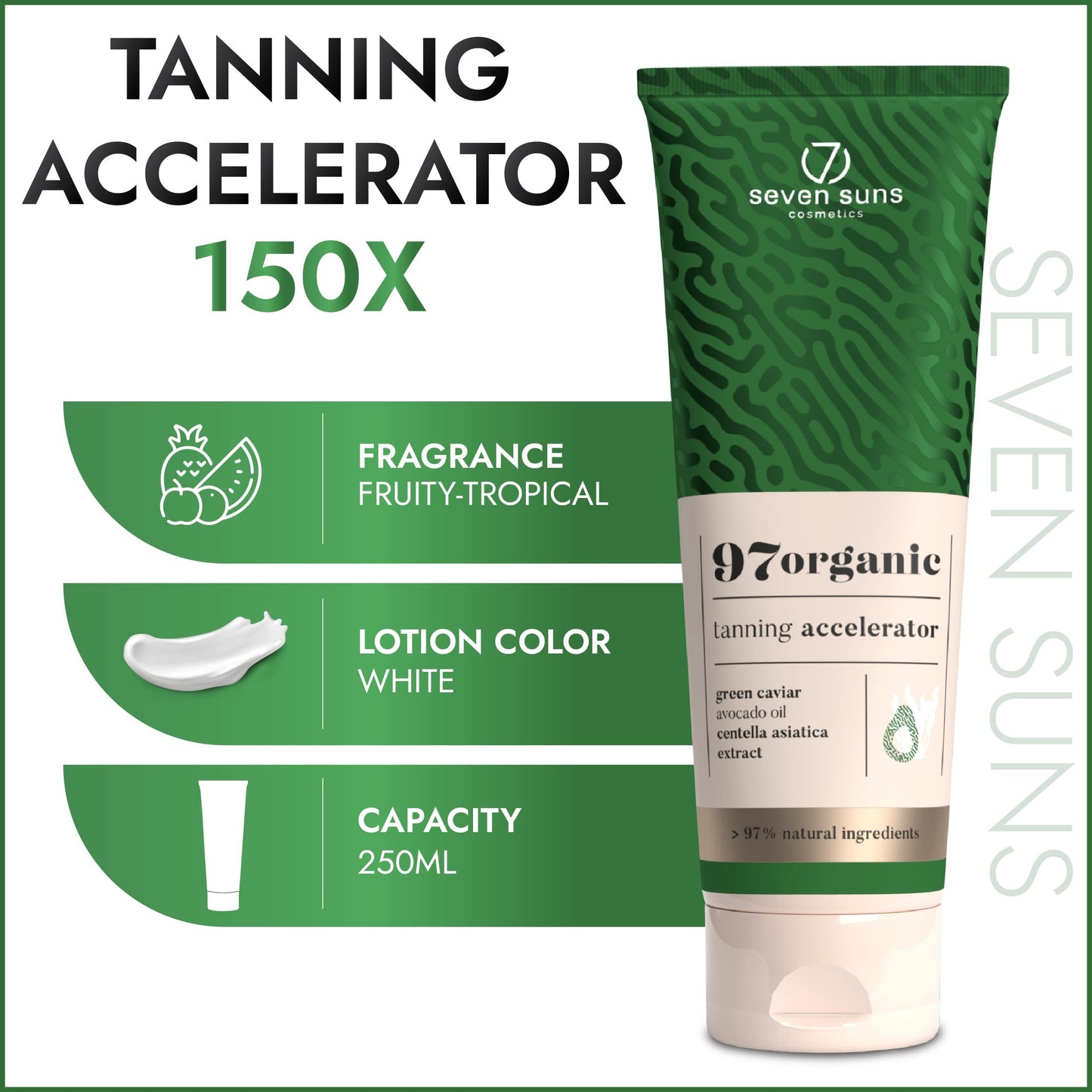 Tanning Accelerator Lotion For Indoor & Outdoor Tanning -7 Suns Cosmetics 97% Natural ingredients