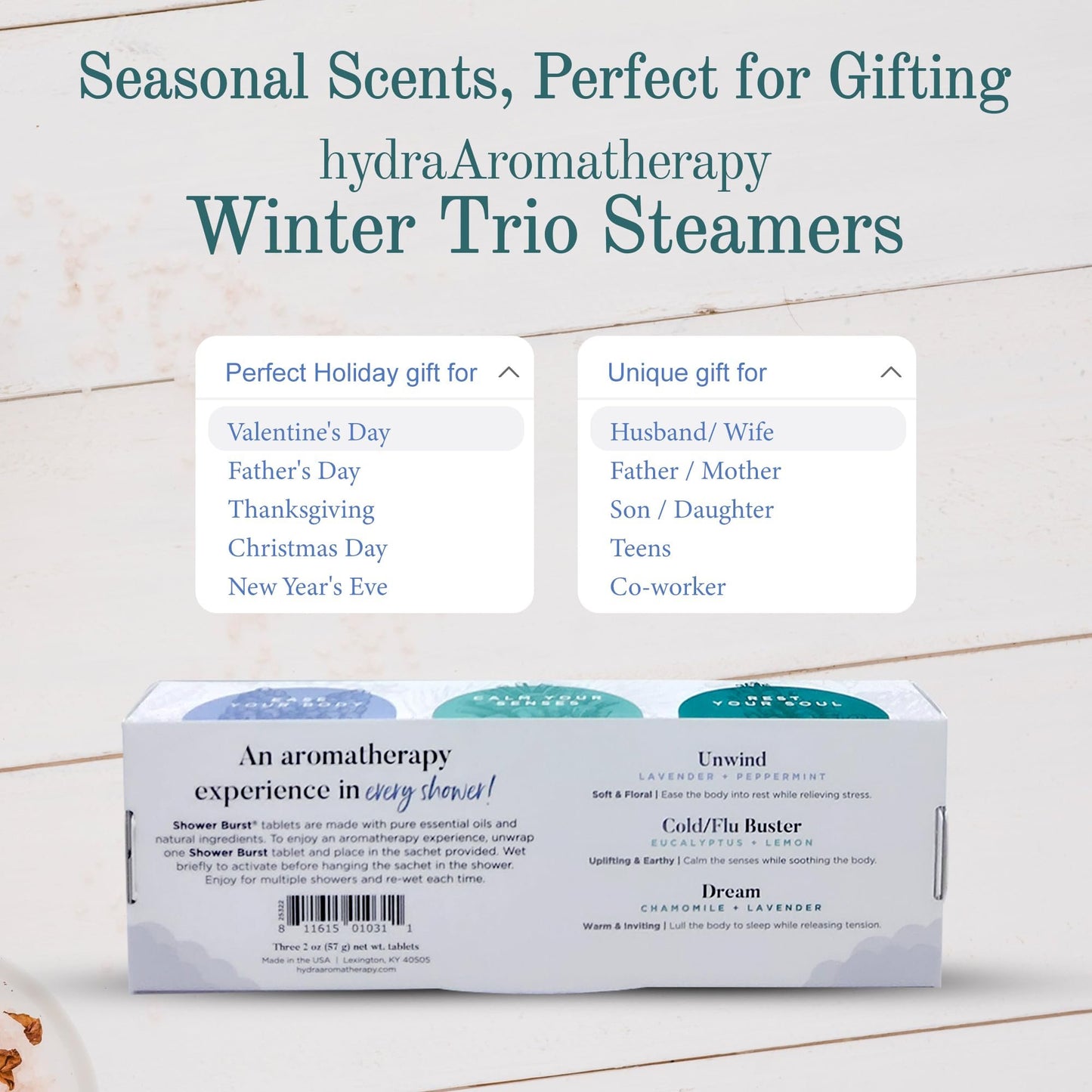 hydraAromatherapy Gift for Women Shower Steamers - Winter Trio