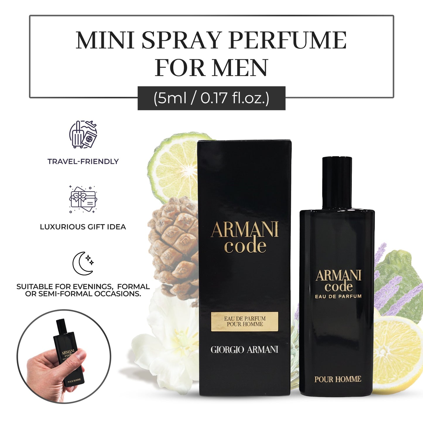 Giorgio Armani Code Pour Homme Eau de Parfum – Travel Spray for Men (0.5 oz / 15 ml)
