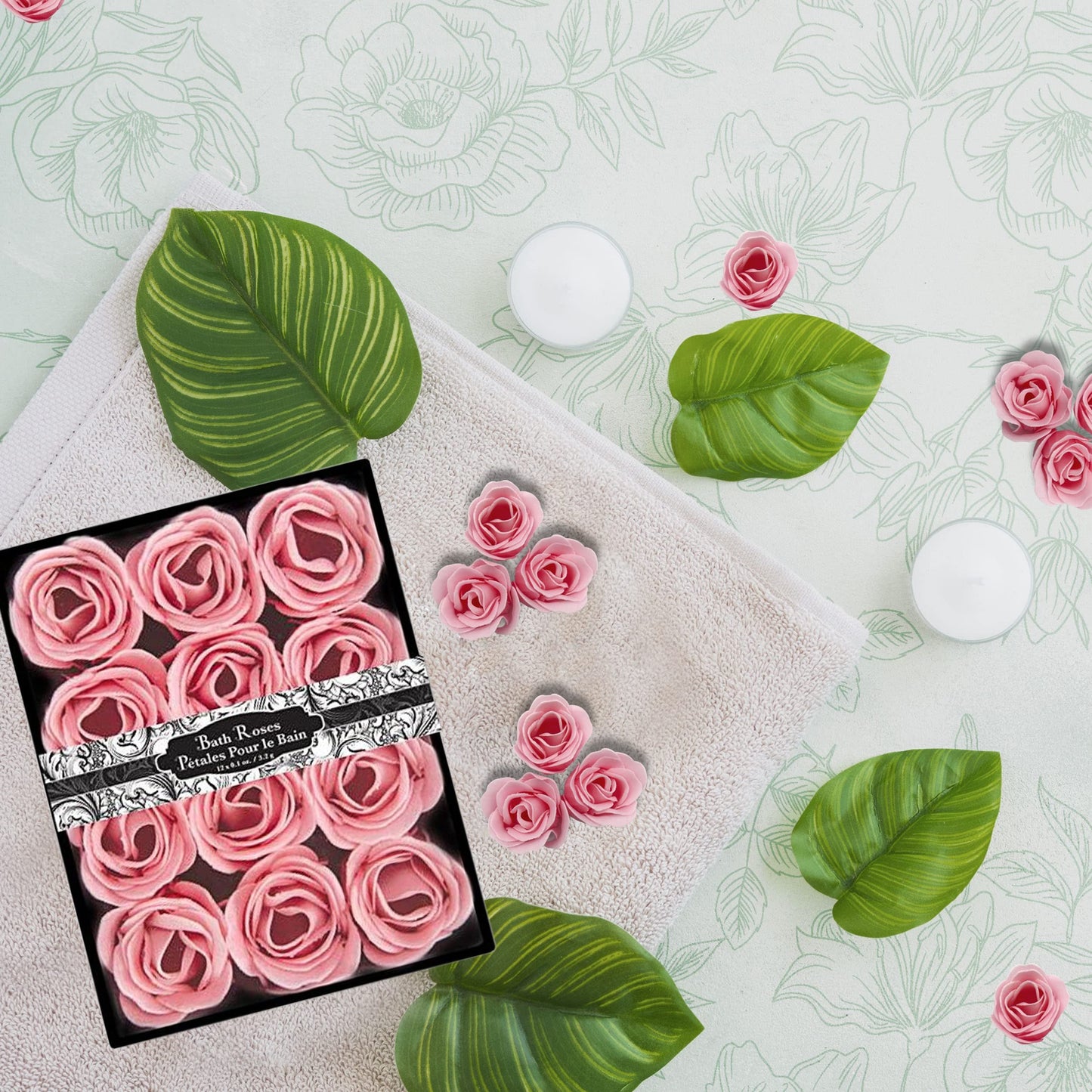 Floral Scented Bath Roses Soap – Pink Rose Petal Bath Soap Gift Set (12 Count