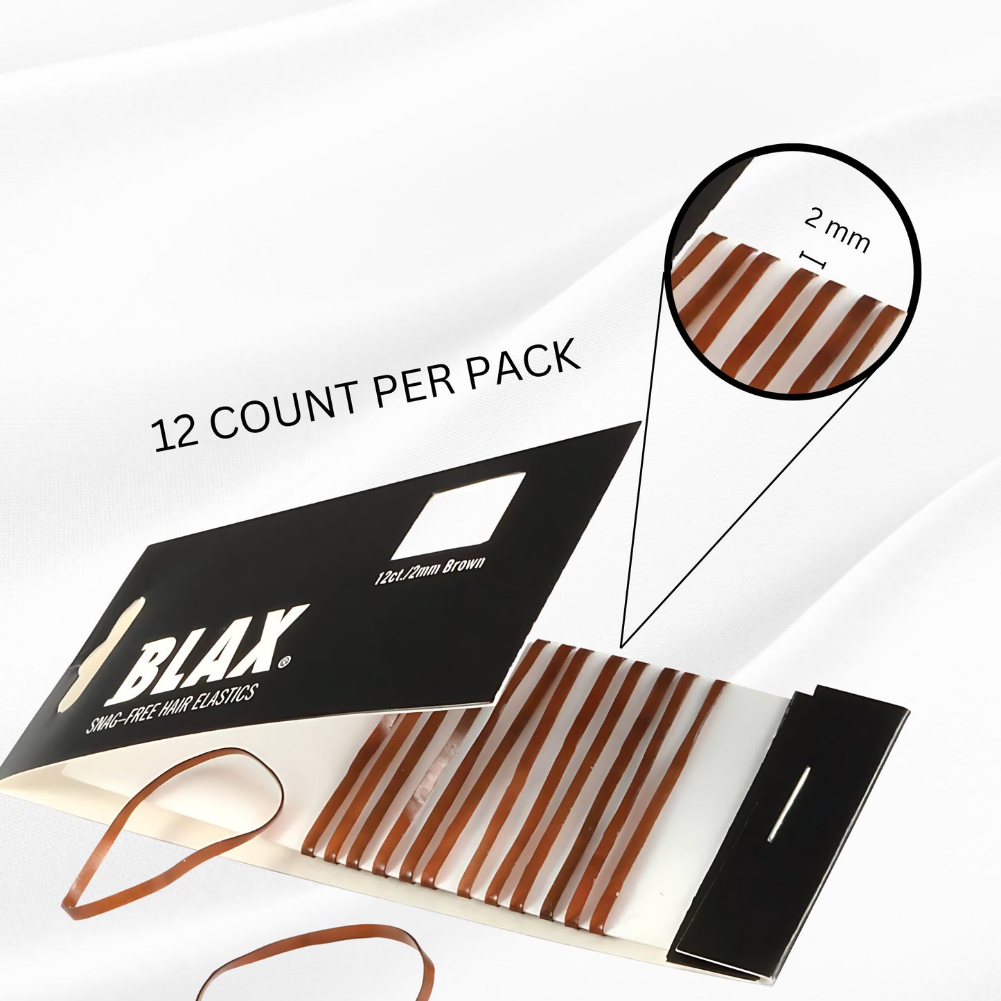 Blax Brown Hair Elastics – Snag-Free Hair Ties, No-Damage Bands, 2mm 12 Count (2 Pack)