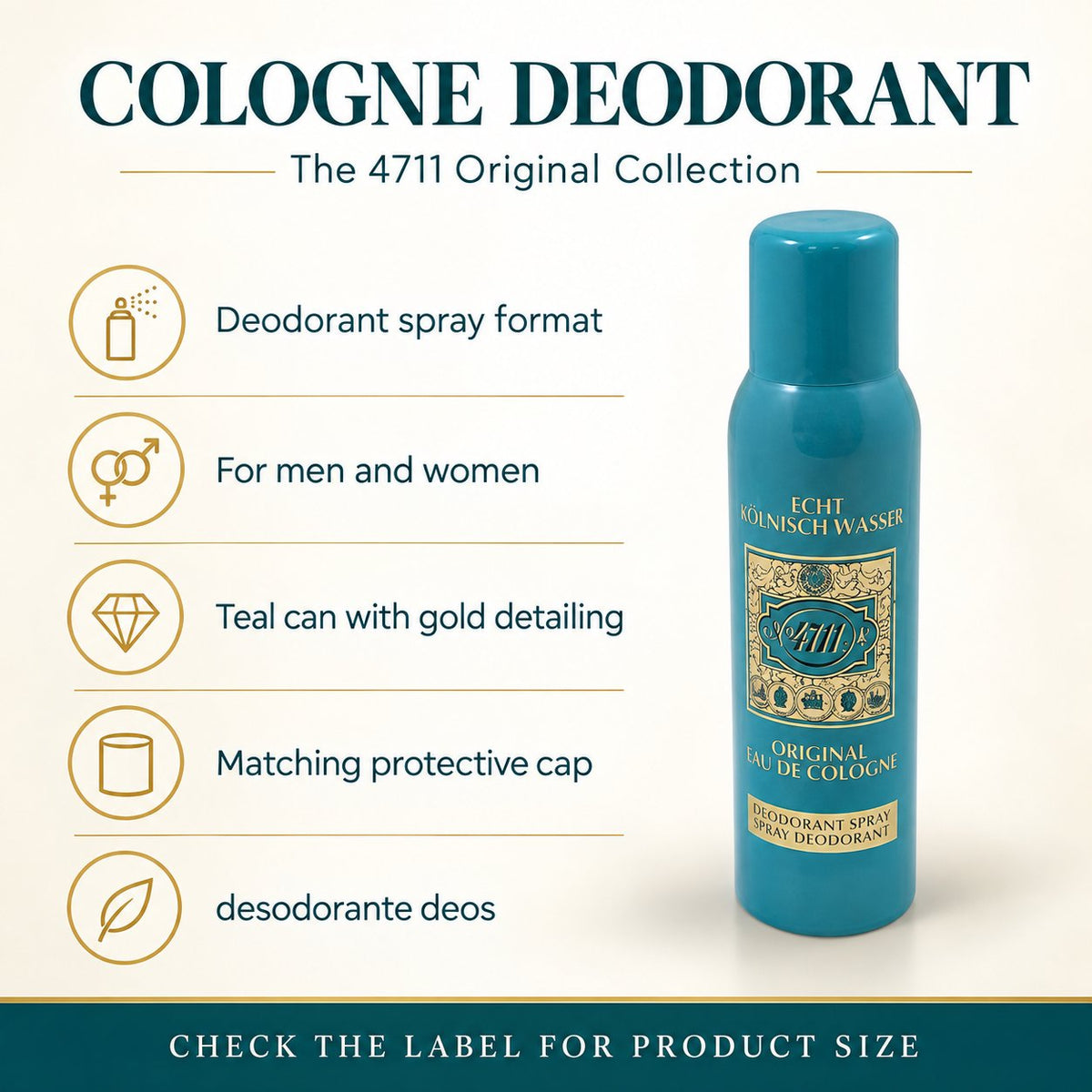 Muelhens 4711 Deodorant Spray for Unisex, 3.4 Ounce