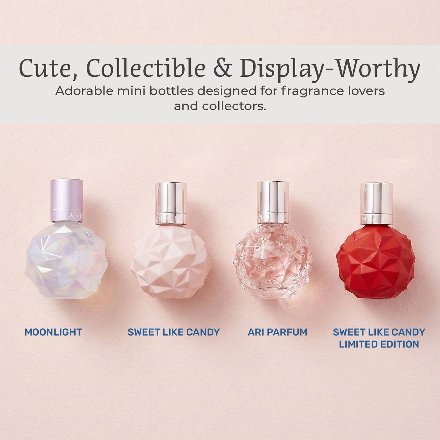 Ariana Grande 4 Piece Gift Set Eau De Parfum Splash Sweet Like Candy, Moonlight, Ari, Sweet Like Candy Limited Edition - 0.25 FL OZ / 7.5 ML (4X)