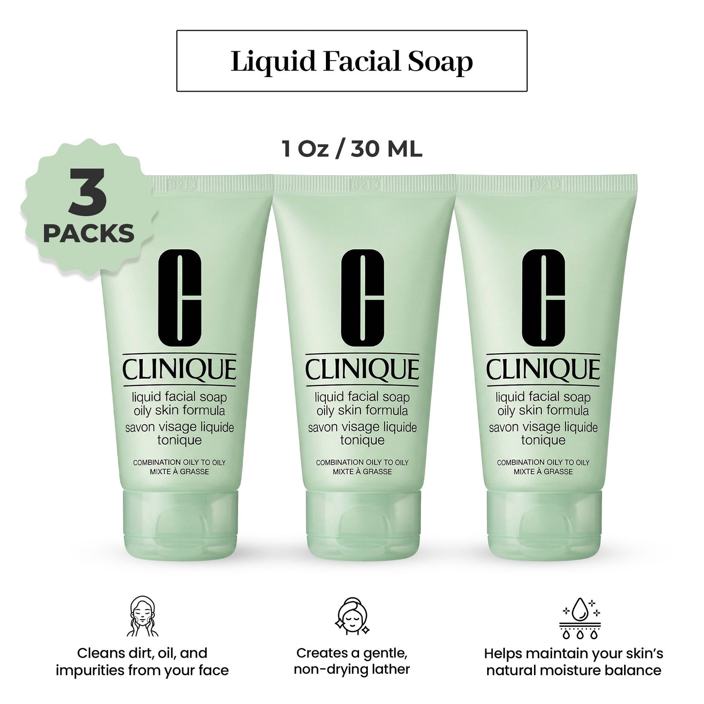 Clinique Liquid Facial Soap for Oily Skin – Travel Size Cleanser Set (3 x 1 oz)