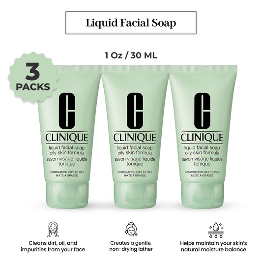 Clinique Liquid Facial Soap for Oily Skin – Travel Size Cleanser Set (3 x 1 oz)