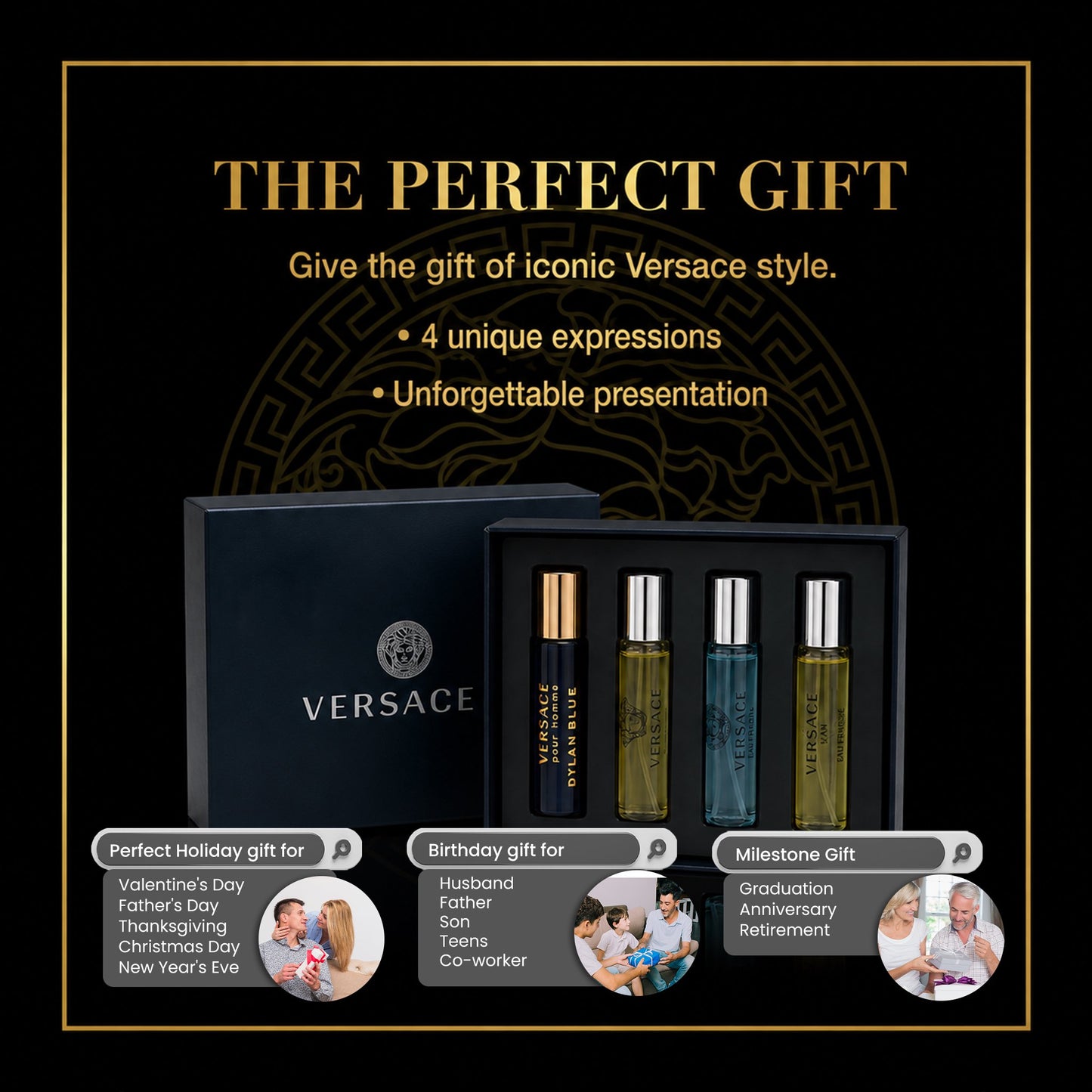 Versace Perfume for Men Variety 4-Piece Gift Set – Mini EDT Pen Sprays, 0.17 Ounce Each