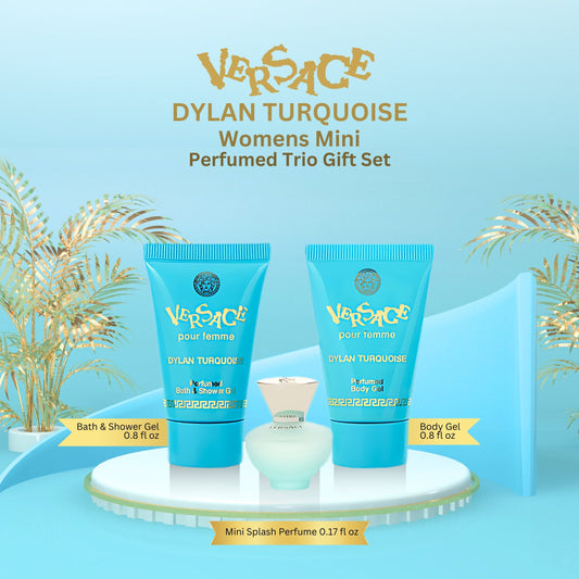 Versace Dylan Turquoise Womens Mini Perfume Trio Gift Set (5ml EDT Splash, 23ml Body Gel & 23ml Shower Gel)