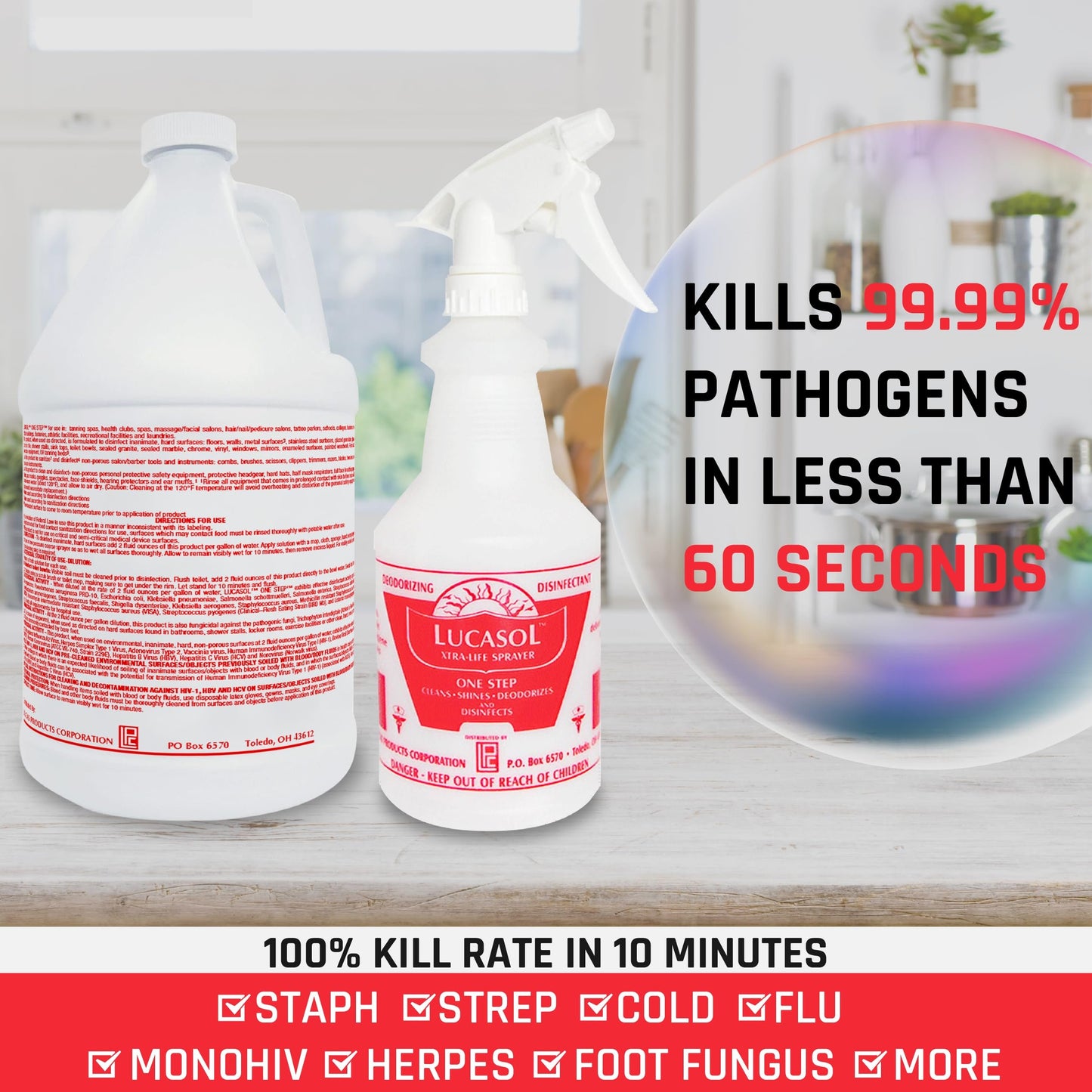 Lucasol One Step Disinfectant, 1 Gallon Disinfectant & 24 Oz. Cleaner Spray Bottle Combo, All Purpose Cleaner Disinfectant Spray For Hospitals, Schools, Salons, Household Cleaning And More
