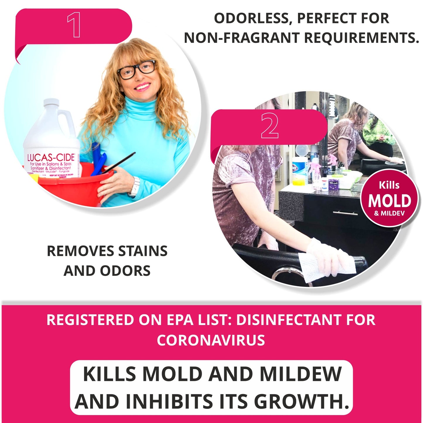 LUCAS-CIDE Salon and Spa Disinfectant Multipurpose Surface Sanitizer, Hospital Grade, EPA Disinfectant Cleaning Supplies Solution 1 Gallon - Pink…