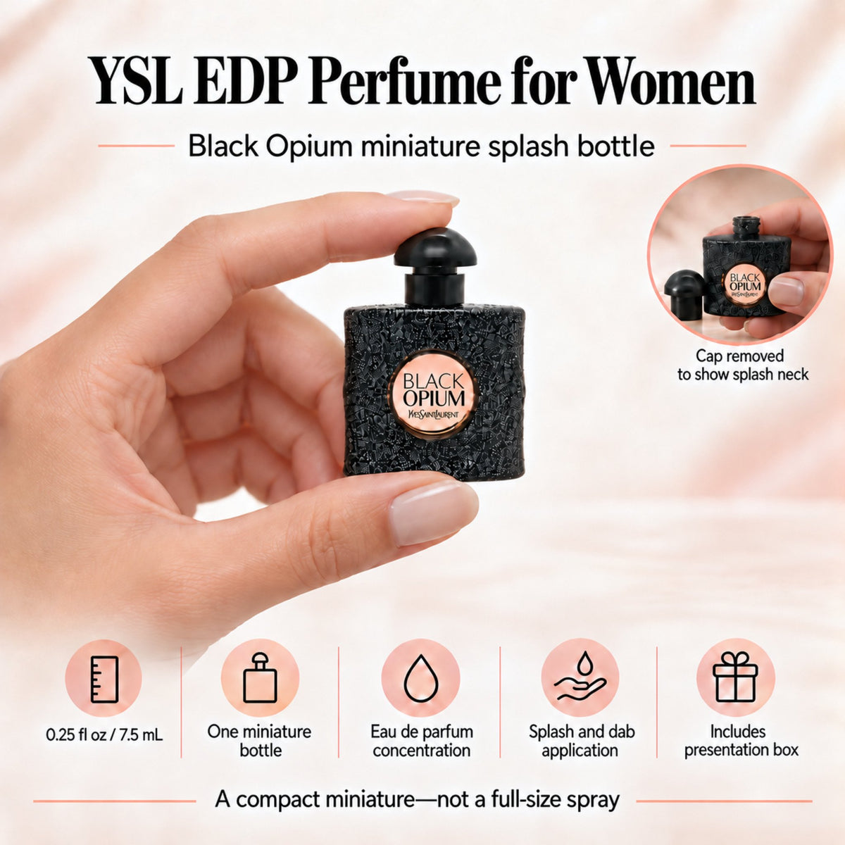Yves Saint Laurent Black Opium Perfume for Women Mini EDP Splash 0.25 Ounce